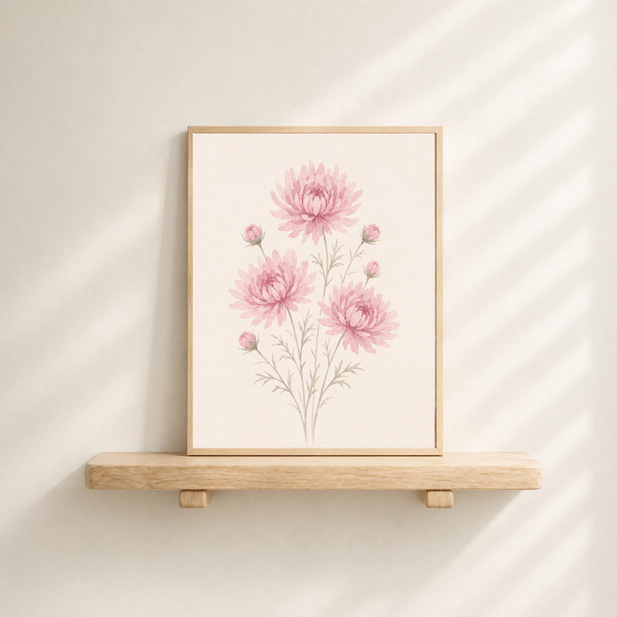 November Birth Flower Print | Chrysanthemum Printable Wall Art | Pink Botanical Gift Digital Download — image 2