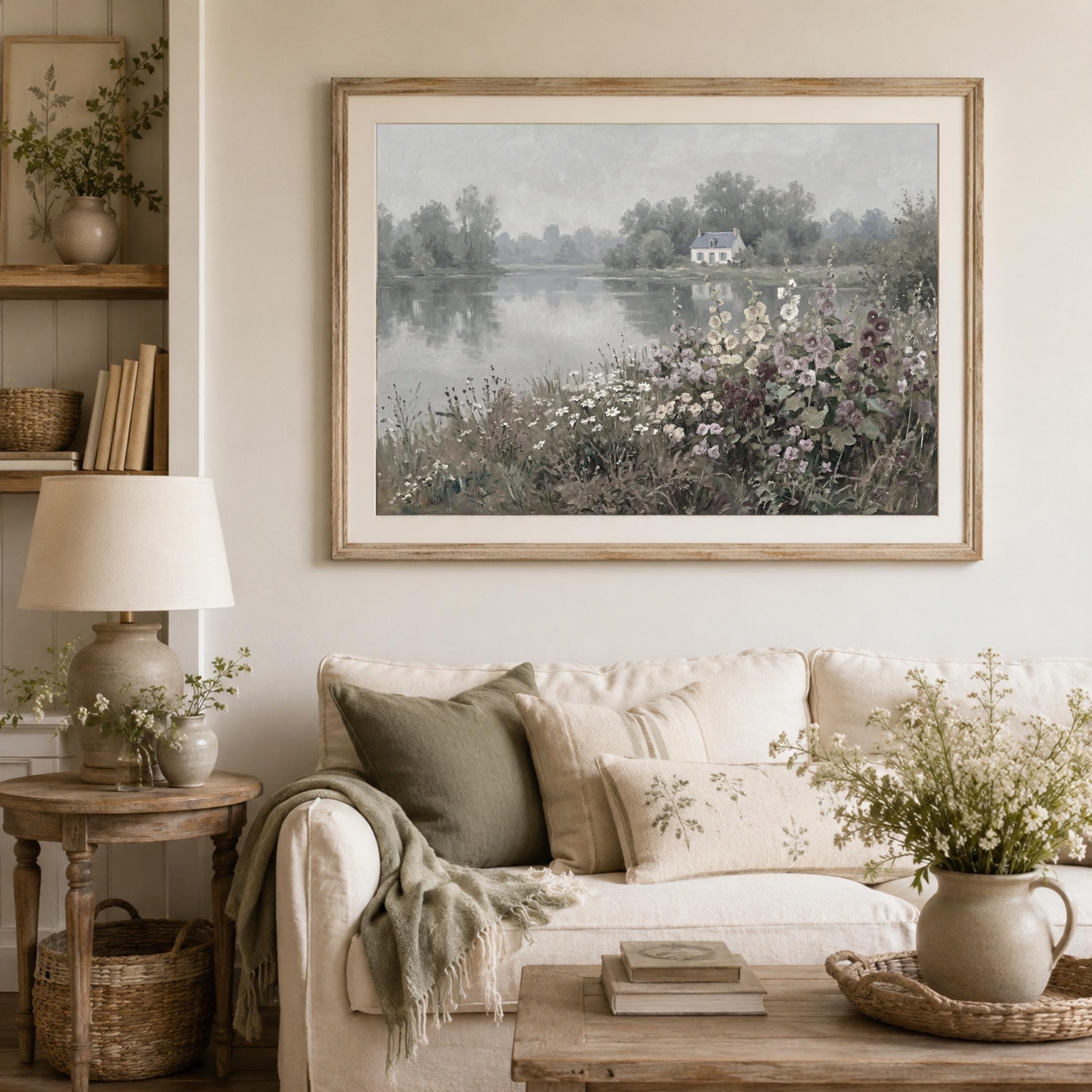 Lakeside Cottage Garden Wall Art, Romantic Floral Landscape, French Country Decor Digital Download — image 7