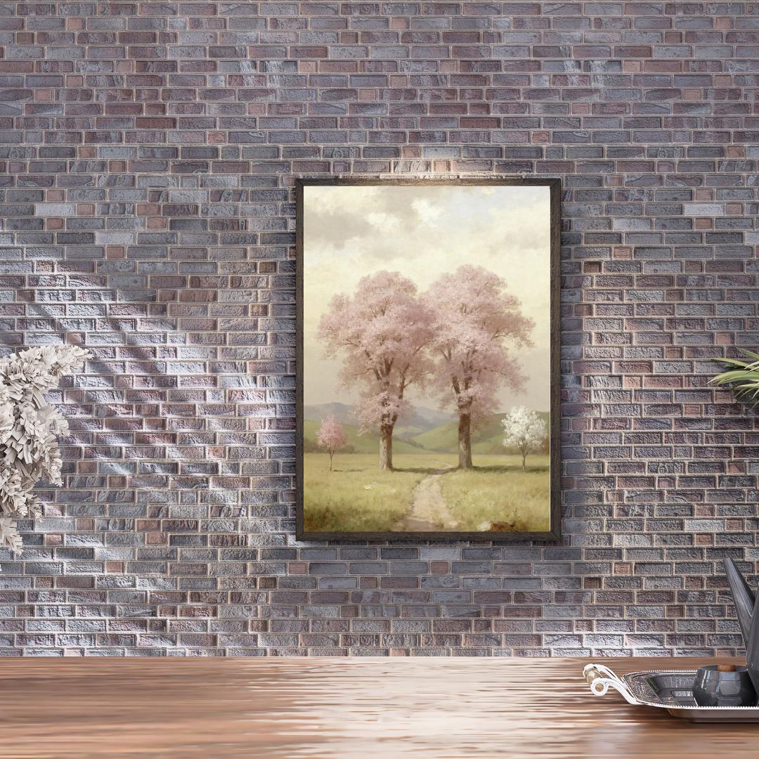 Pink Blossom Tree Landscape Wall Art Printable – Spring Nature Art (Digital Download) — image 2