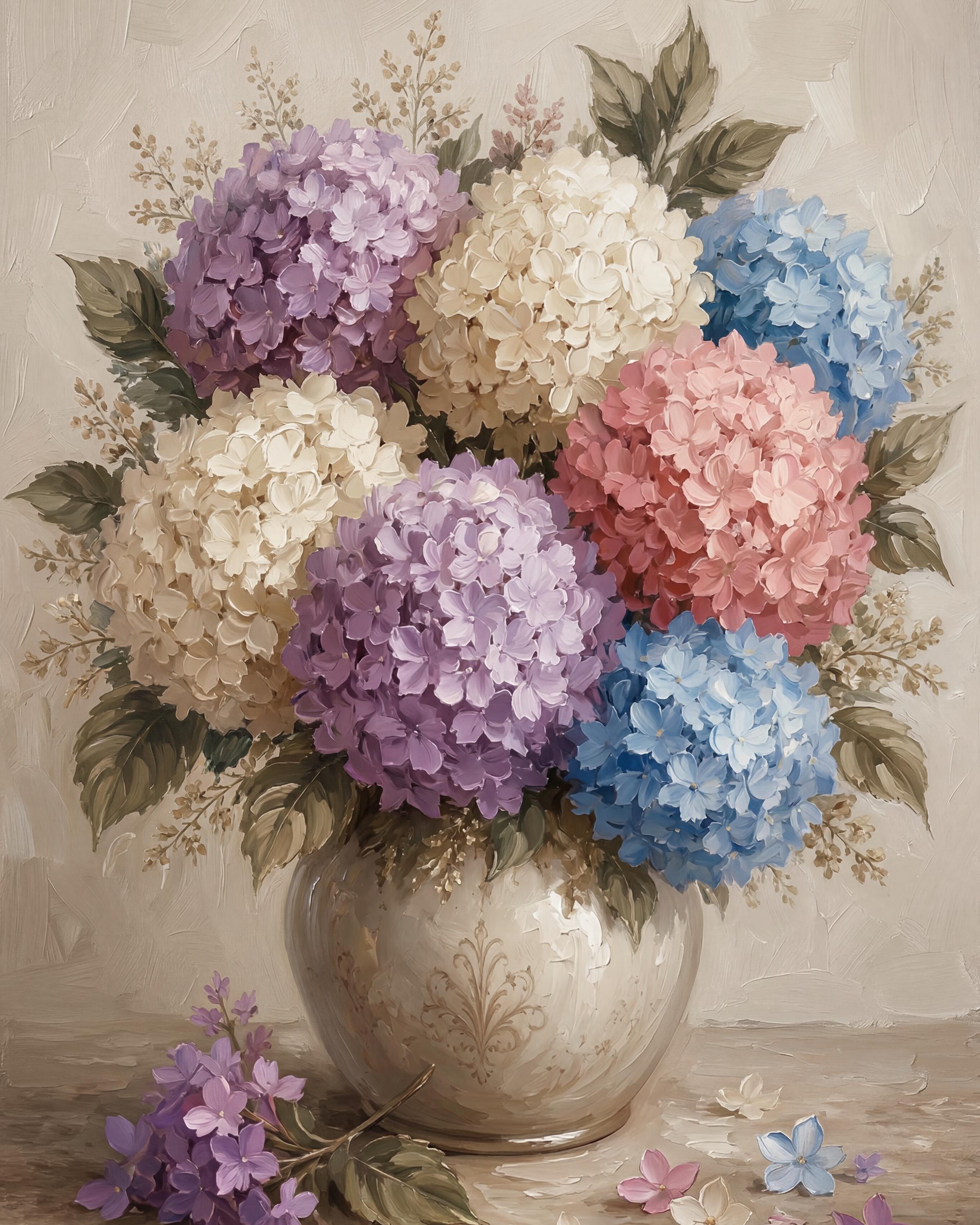 Pastel Hydrangea Wall Art, Colorful Floral Vase Print, Soft Cottage Bedroom Decor (Digital Download) — image 2