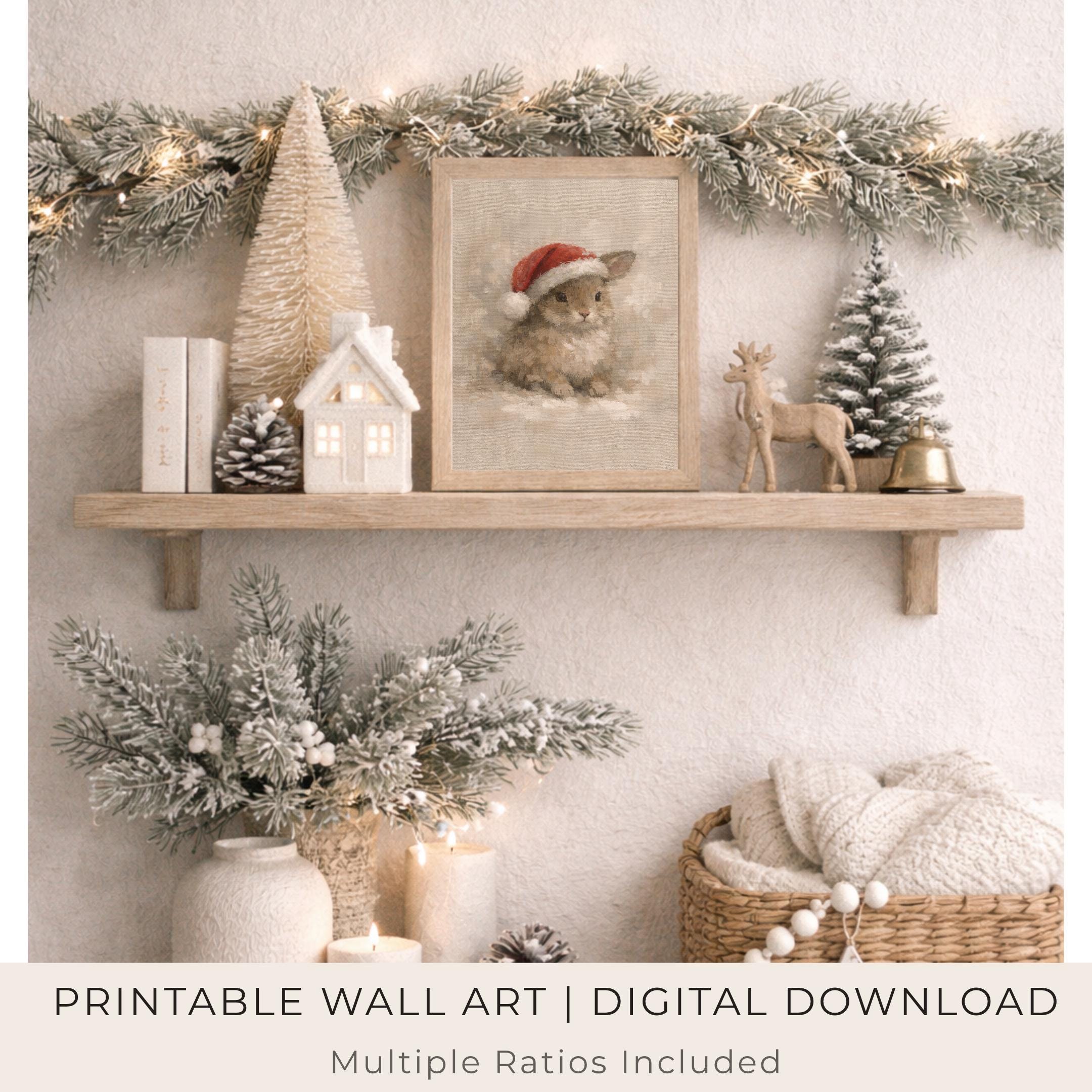 Christmas Bunny Art Print | Santa Hat Rabbit Shelf Decor (Digital Download) — image 3