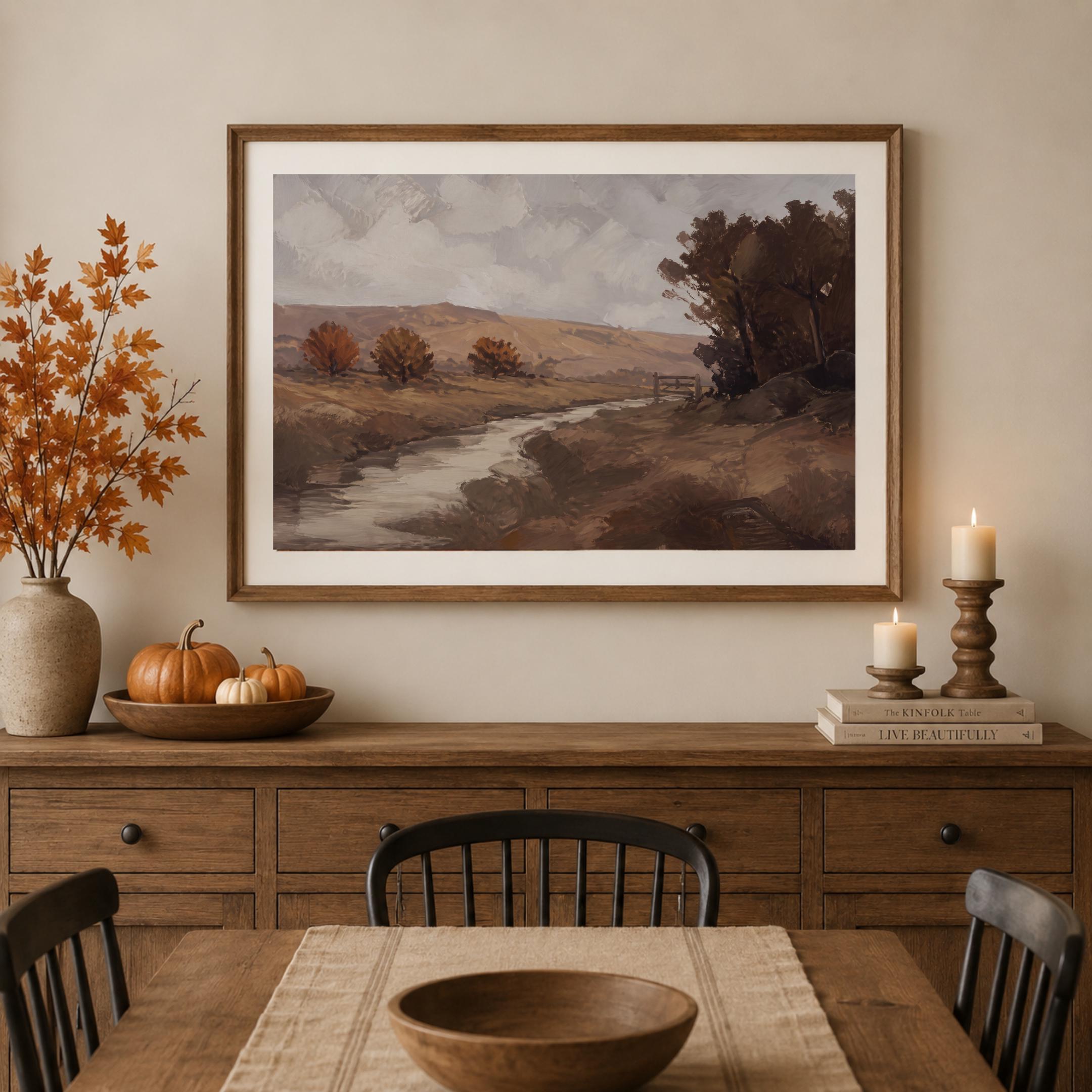 Autumn Landscape Wall Art | Fall Countryside Creek Print | Vintage Farmhouse Digital Download — image 5