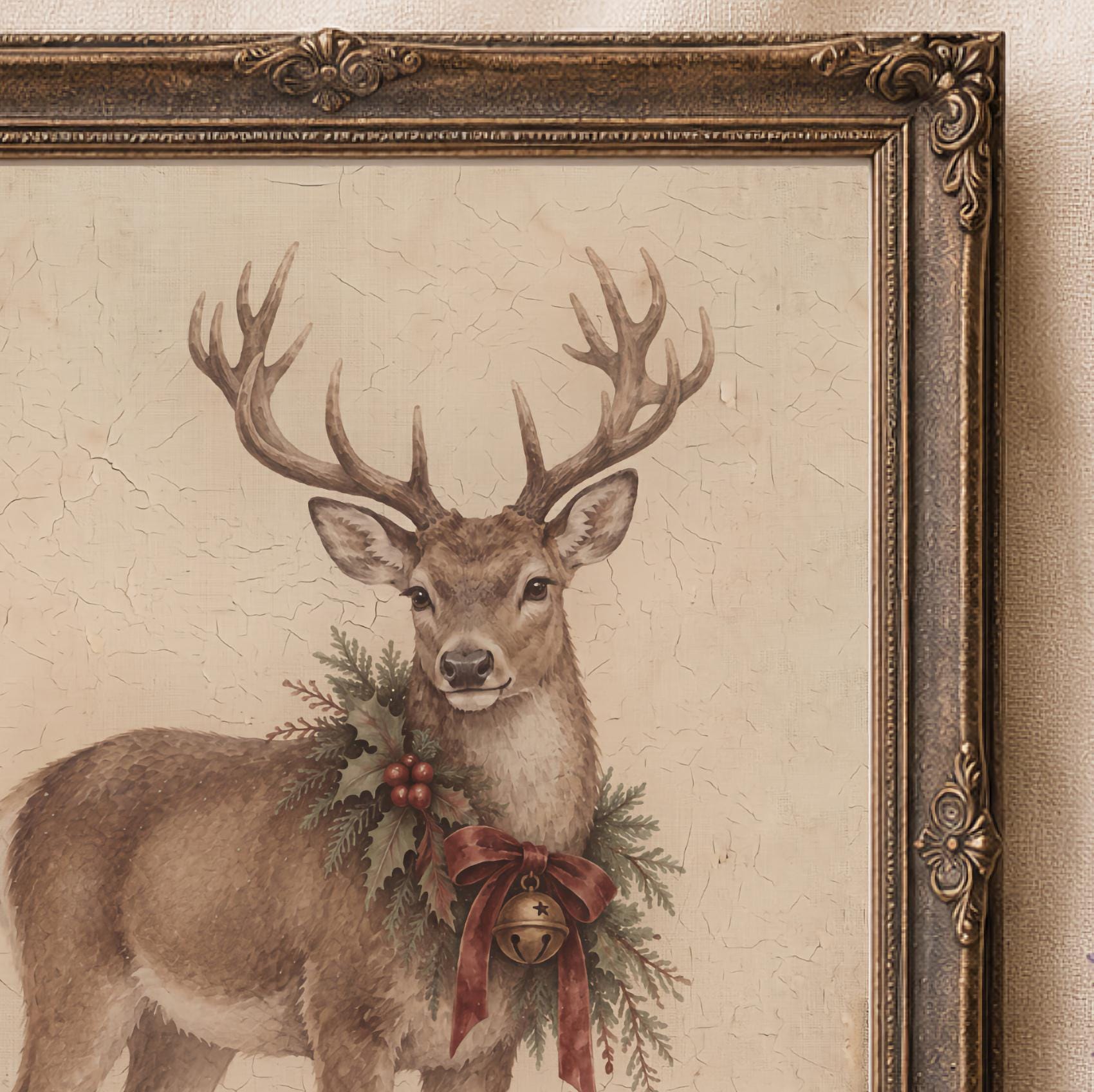 Festive Stag with Evergreen Wreath — image 2