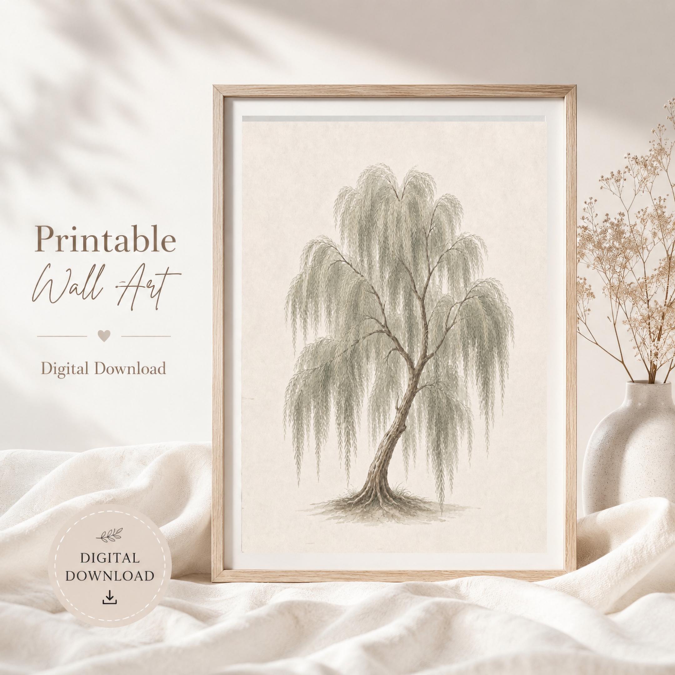 Willow Tree Wall Art, Neutral Watercolor Botanical Tree Print, Cottage Nature Decor (Digital Download) — image 4