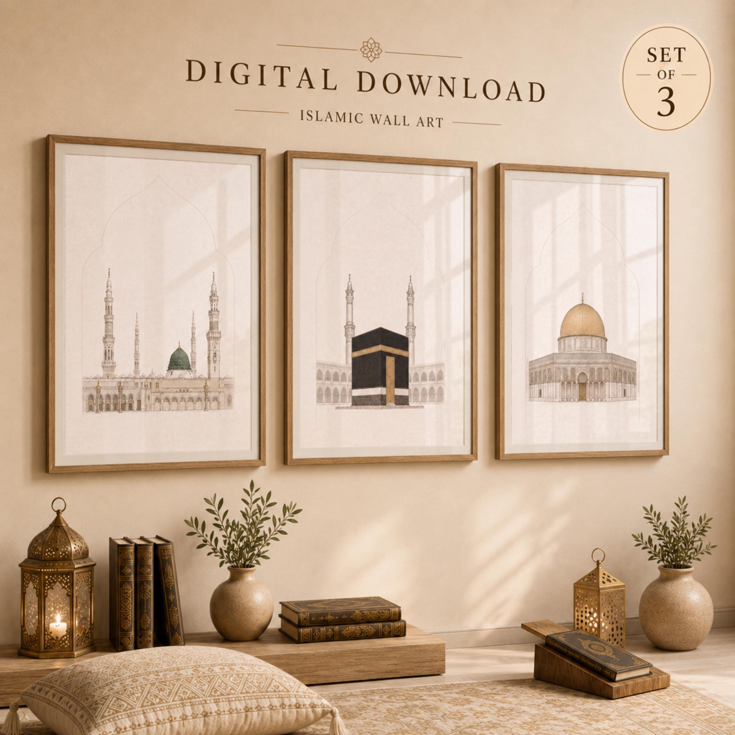 Islamic Wall Art Set Prints | Mosque Kaaba Dome Inspired | Prayer Room Digital Download