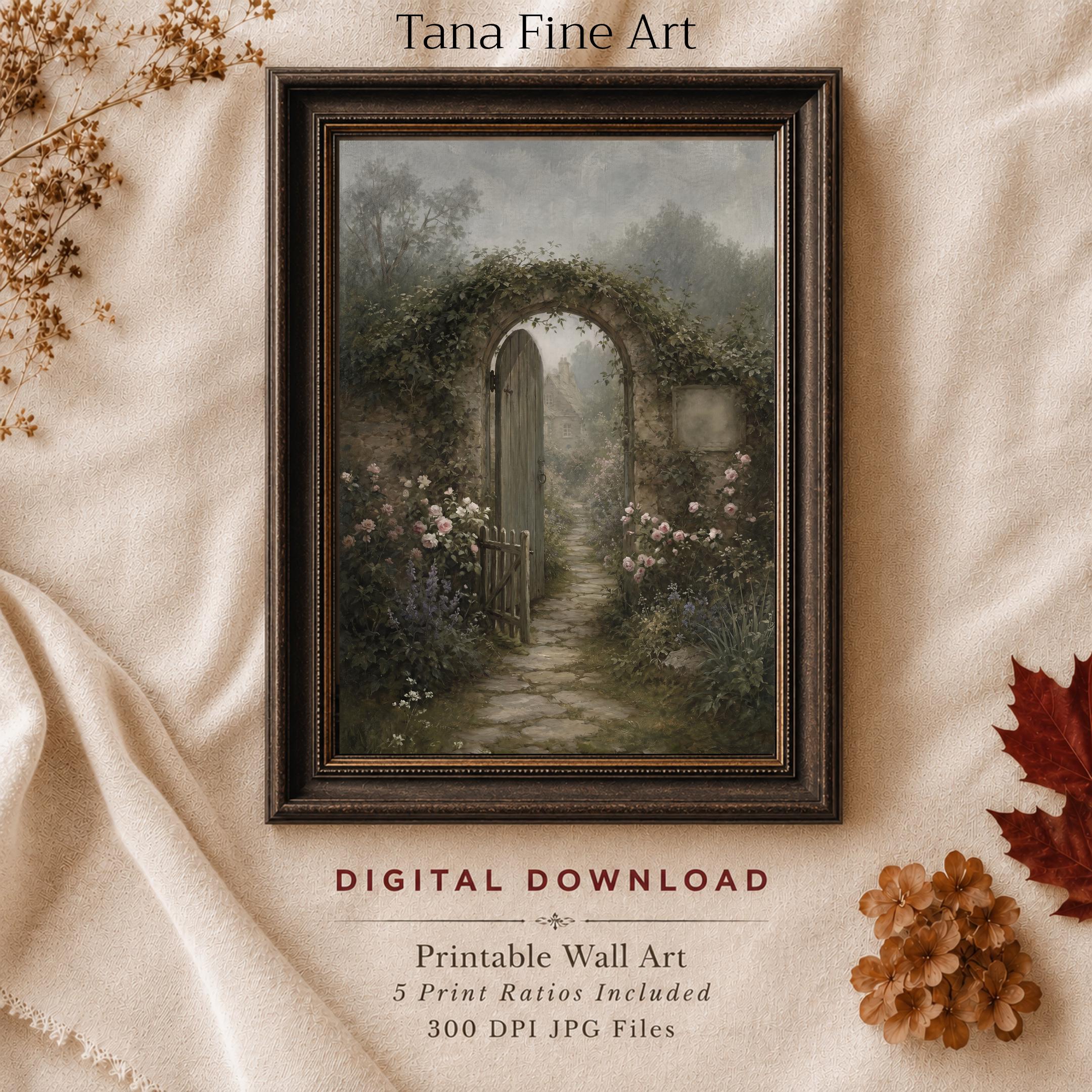 Vintage Secret Garden Wall Art, Hidden Cottage Gate Print, English Garden Decor (Digital Download)