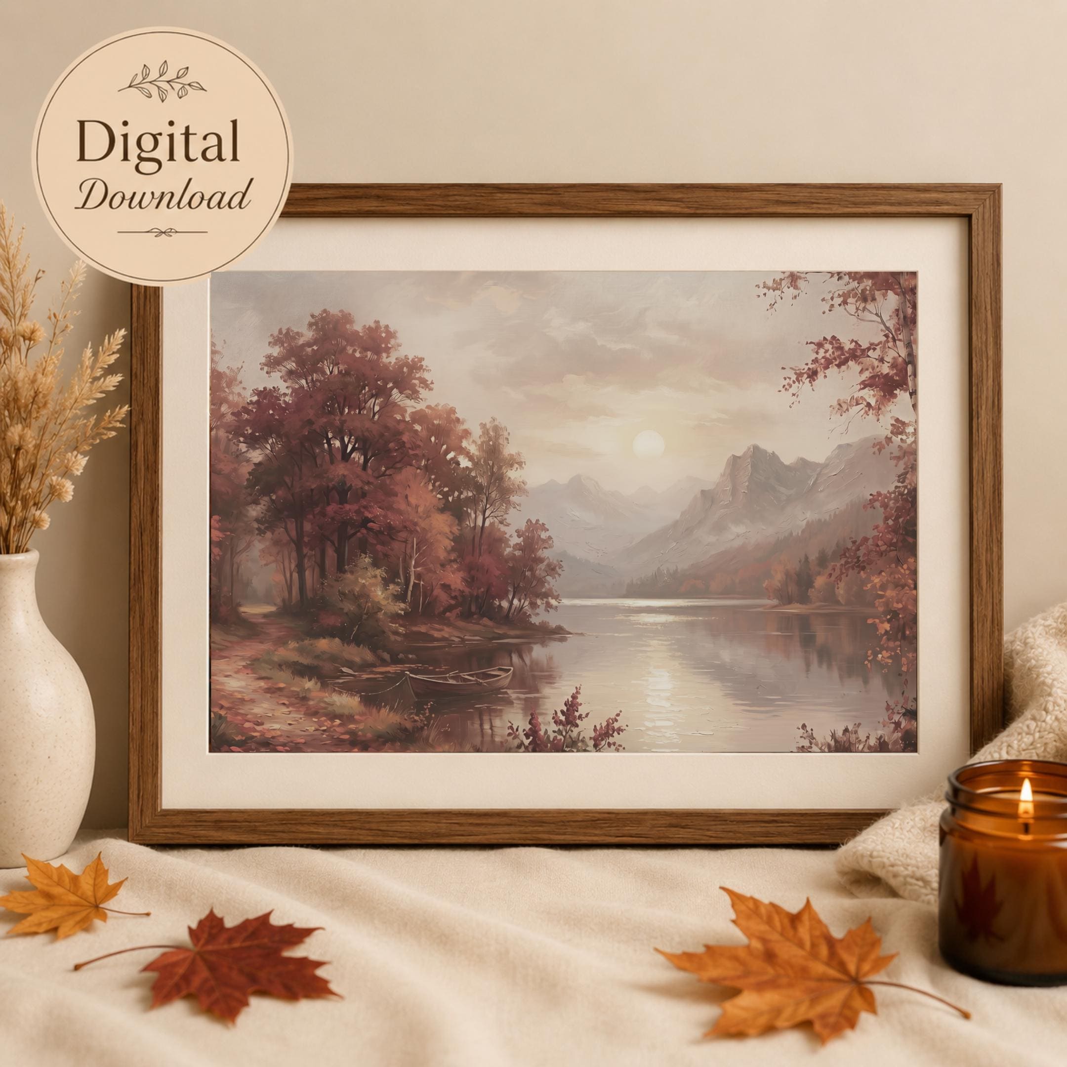 Autumn Lake Wall Art, Fall Mountain Landscape, Moody Landscape Print (Digital Download) — image 5