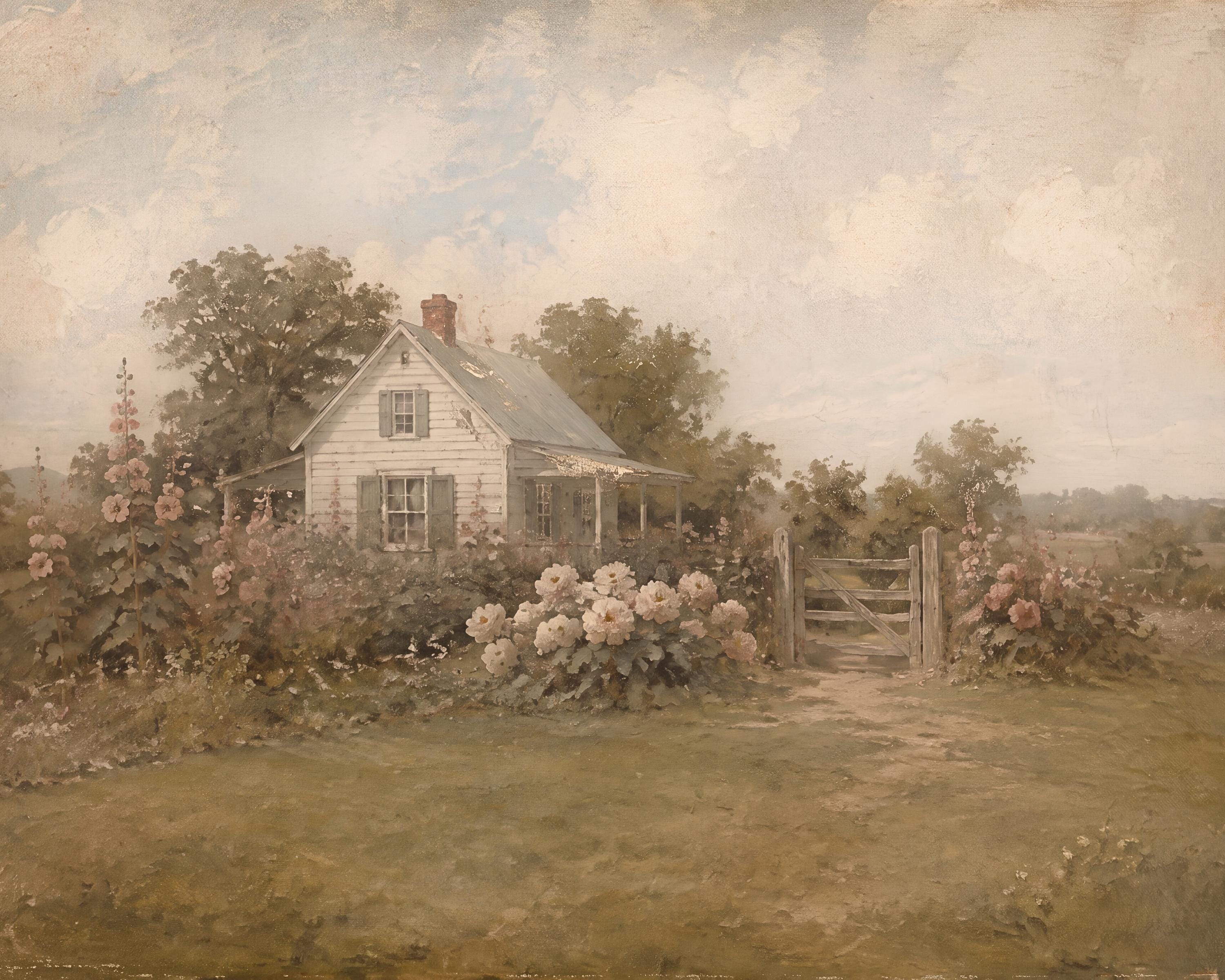 Vintage American Cottage Garden Printable Wall Art, Rustic Farmhouse Floral Landscape, Digital Download — image 3