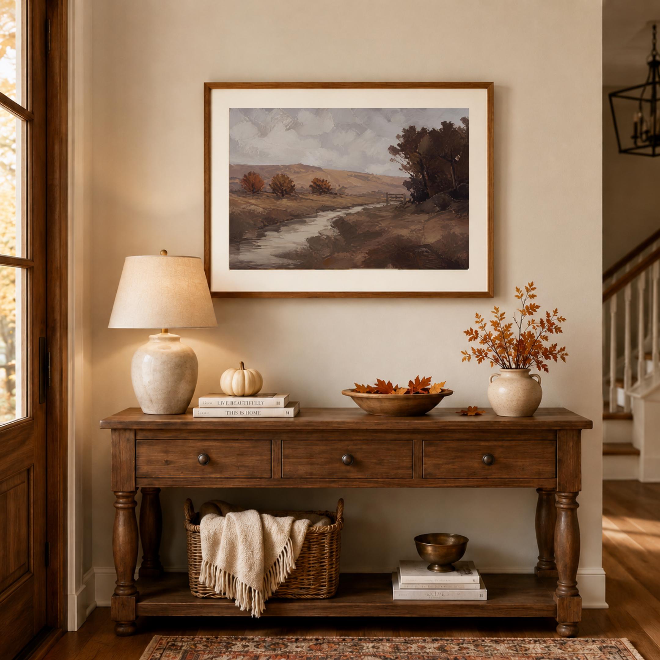 Autumn Landscape Wall Art | Fall Countryside Creek Print | Vintage Farmhouse Digital Download — image 4