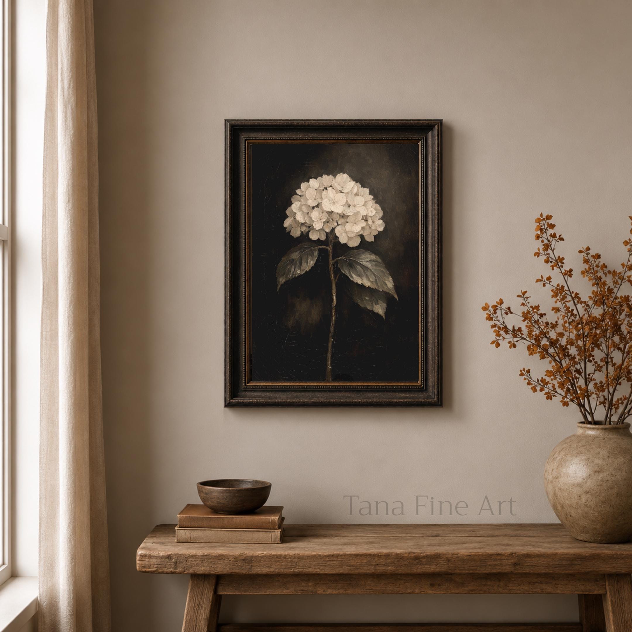 Moody White Hydrangea Art Printable | Vintage Botanical Prints | Vintage Paintings (Digital Download) — image 3