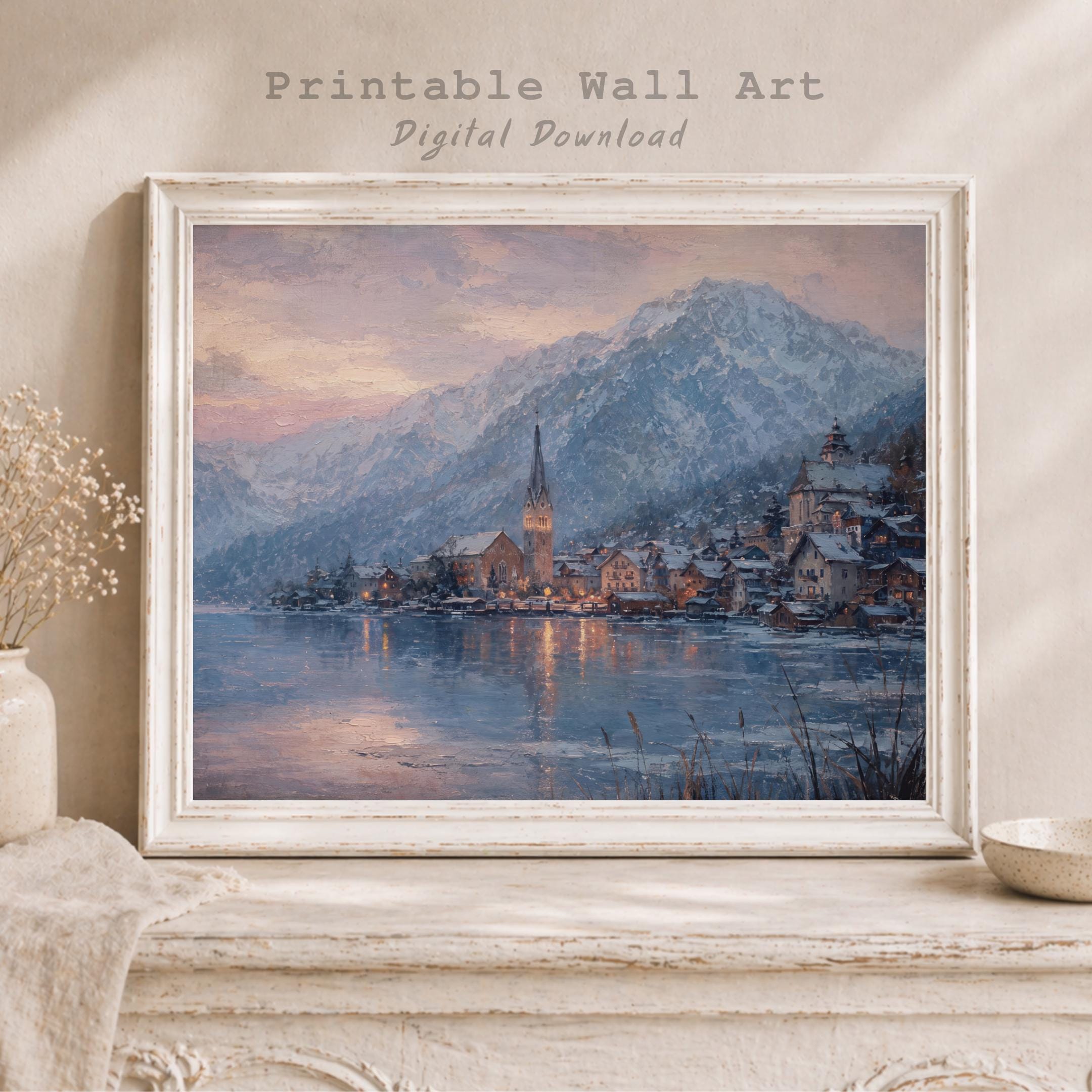 Hallstatt-Inspired Lake at a Pink Winter Horizon — image 8