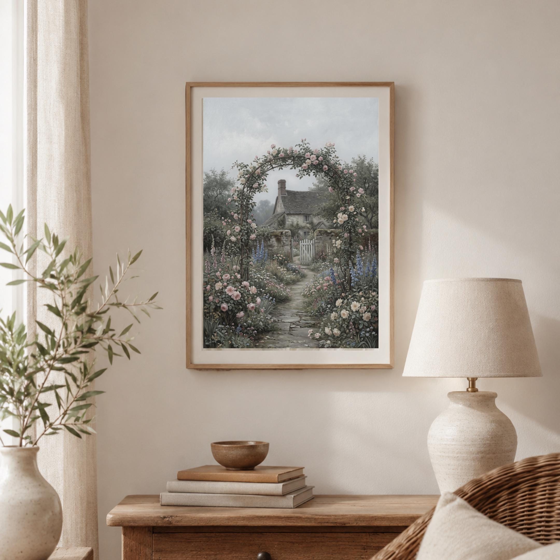 Secret Garden Cottage Printable Wall Art, Romantic Rose Arch Floral Cottagecore Decor Digital Download — image 3
