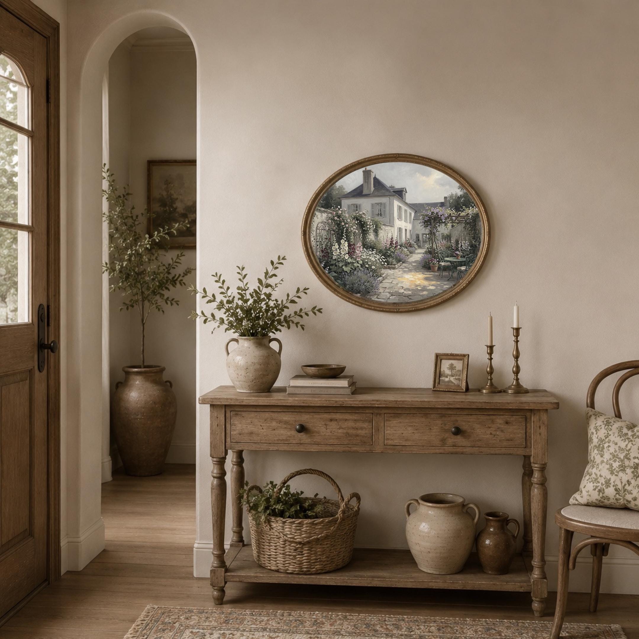 French Courtyard Garden Wall Art, Cottagecore Floral Patio Romantic Home Decor Digital Download — image 5