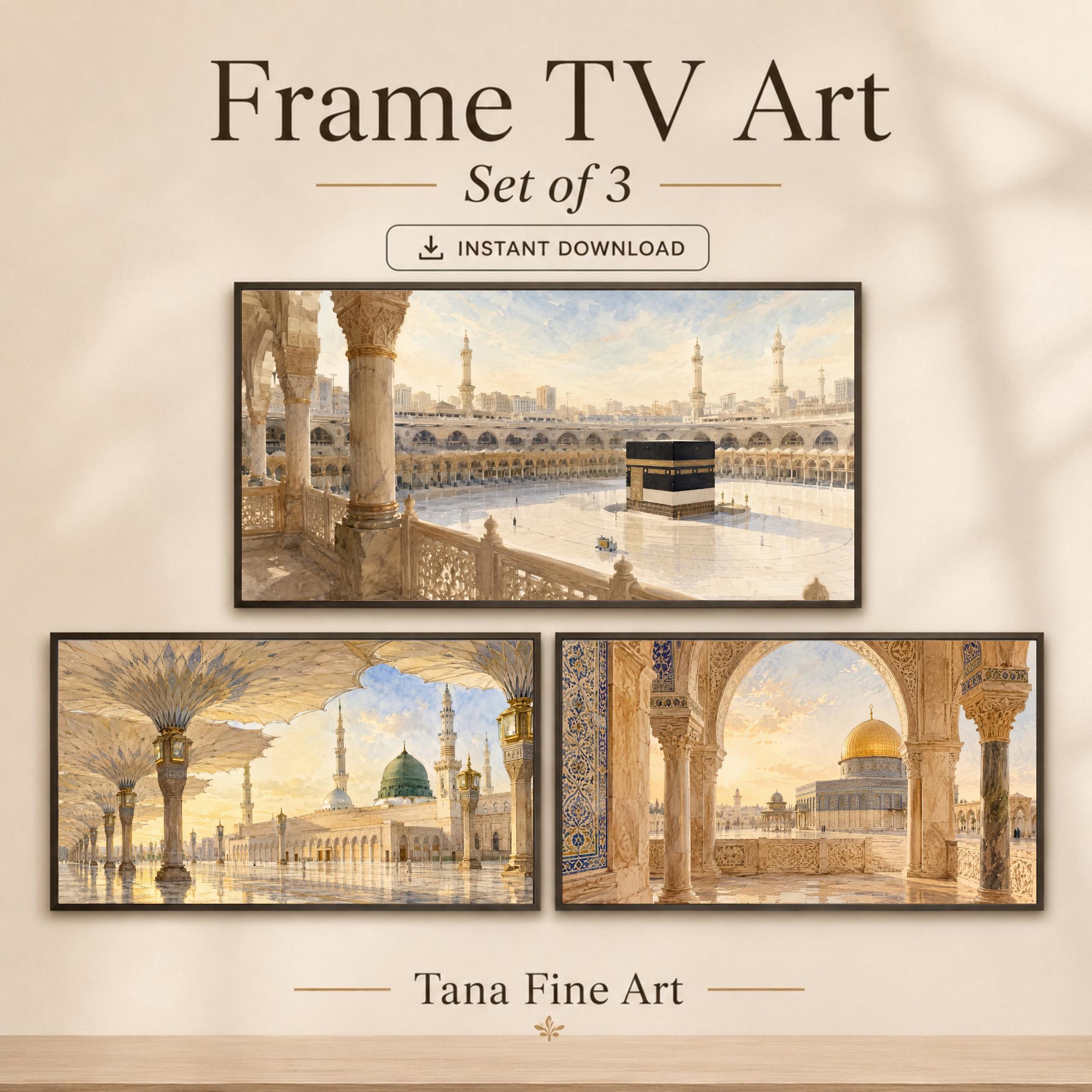Islamic Frame TV Art Set of 3 | Watercolor Mosque Architecture | Samsung The Frame Digital Download