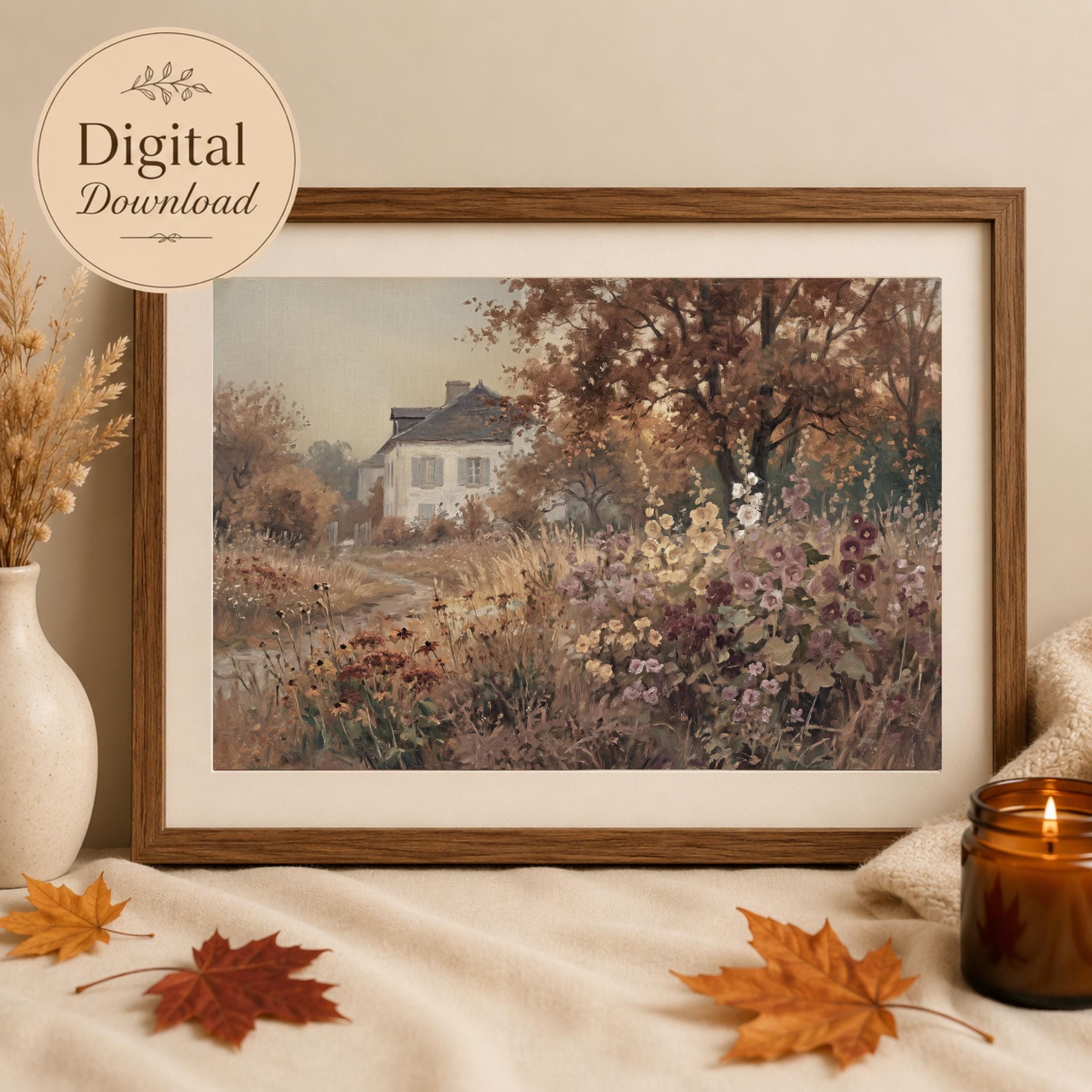 Vintage Fall Cottage Wall Art, Floral Landscape Print, English Garden Art Prints (Digital Download) — image 6