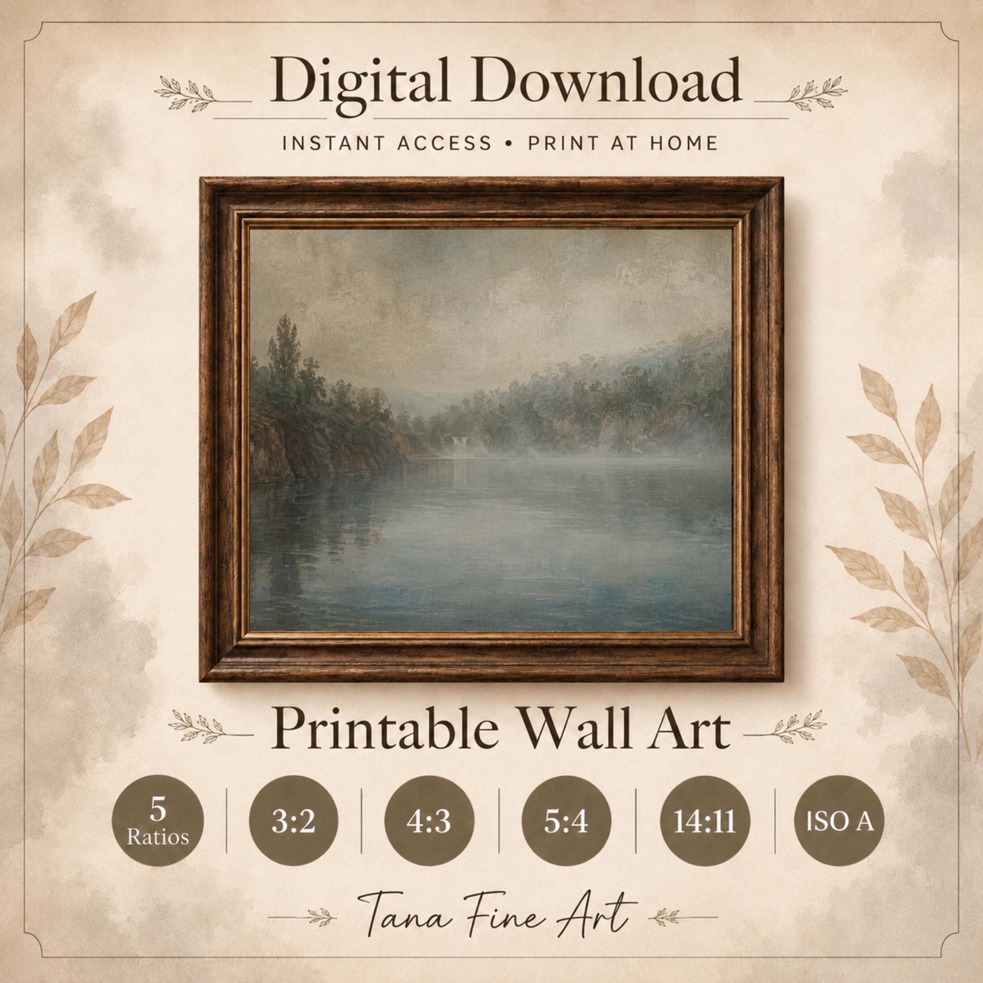 Moody Lake Printable Wall Art, Vintage Waterfall Landscape Bedroom Decor Digital Download — image 7