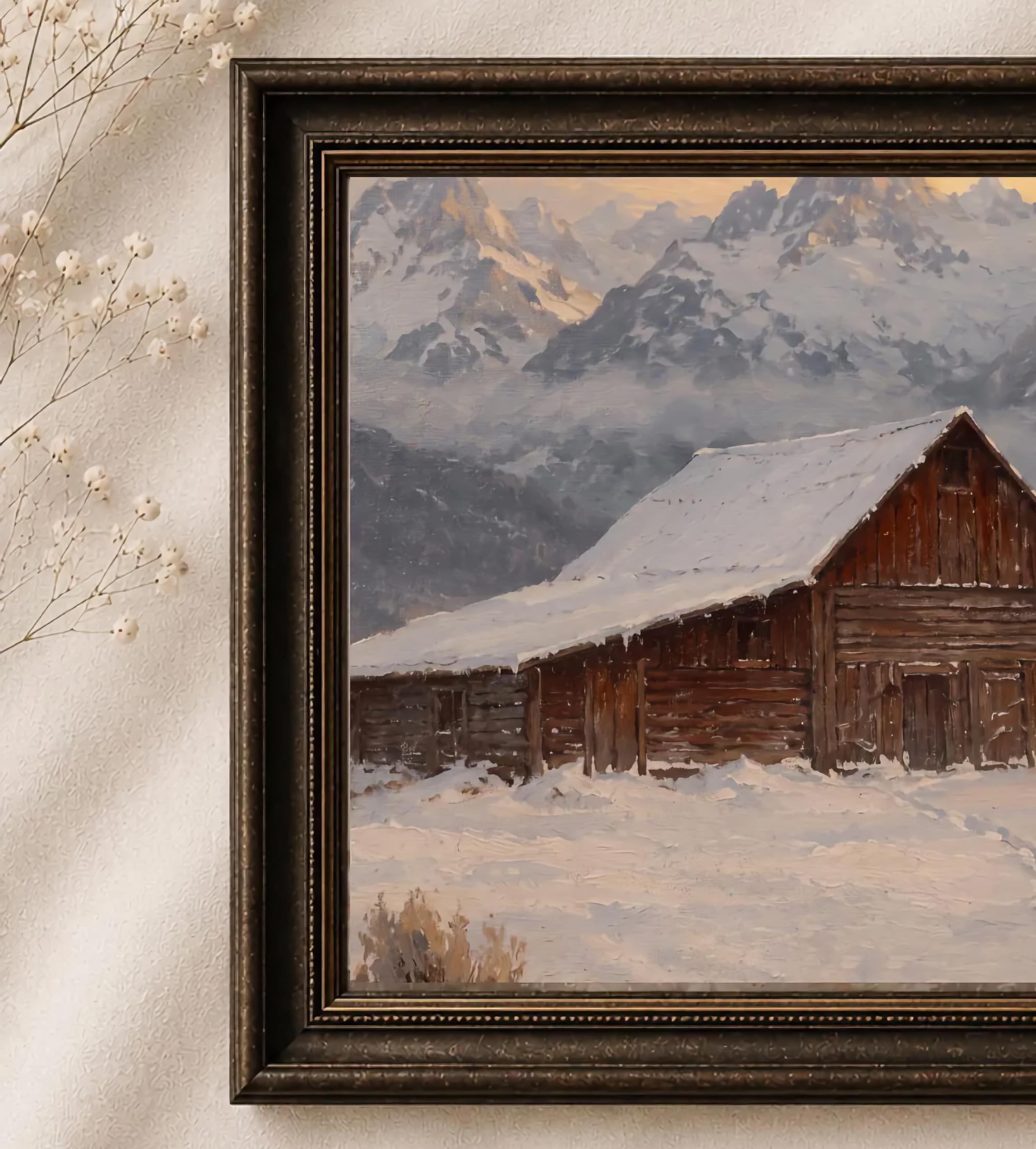 Wooden Barn beneath Snowy Peaks — image 2