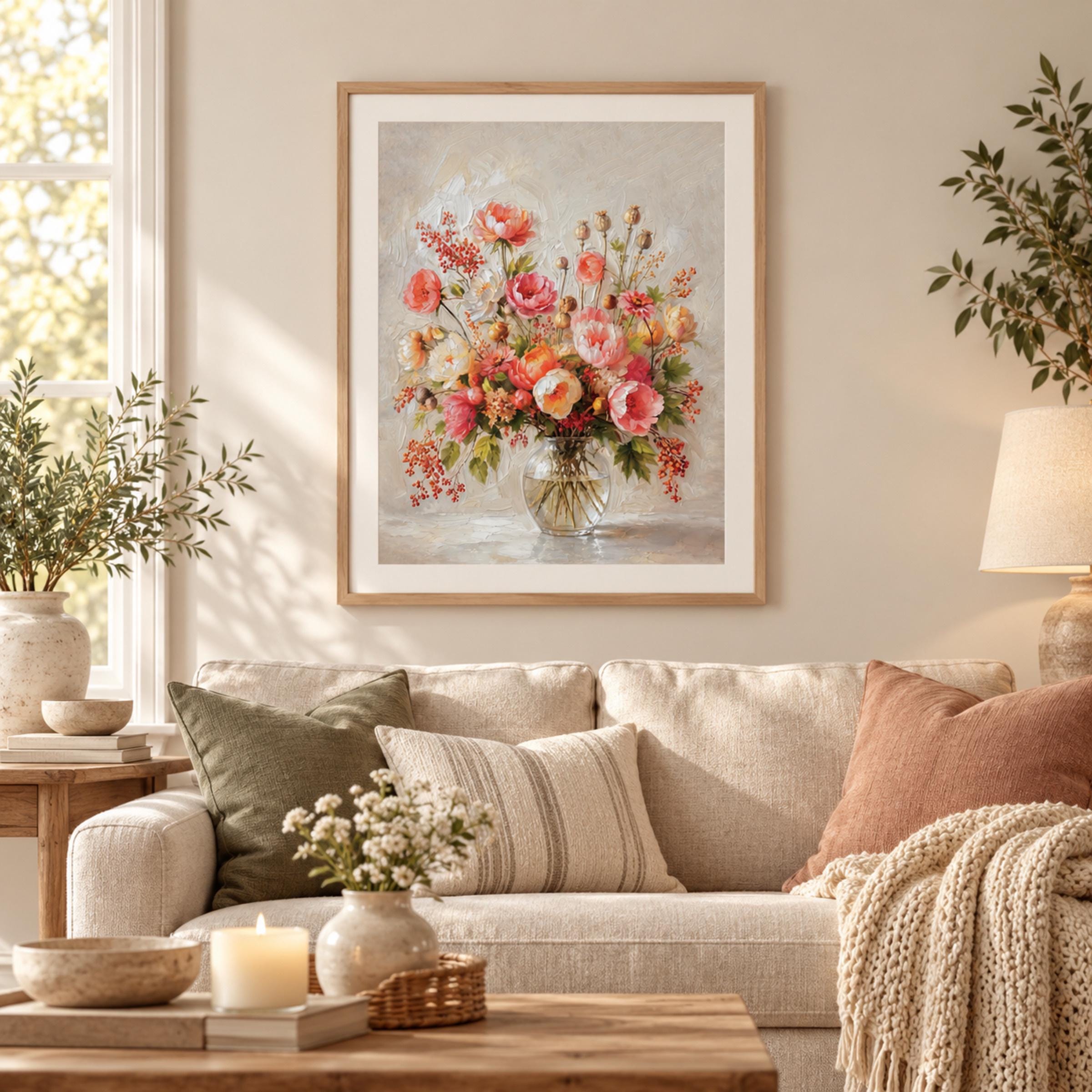 Colorful Peony and Poppy Floral Vase Printable Wall Art, Spring Home Decor Digital Download — image 3