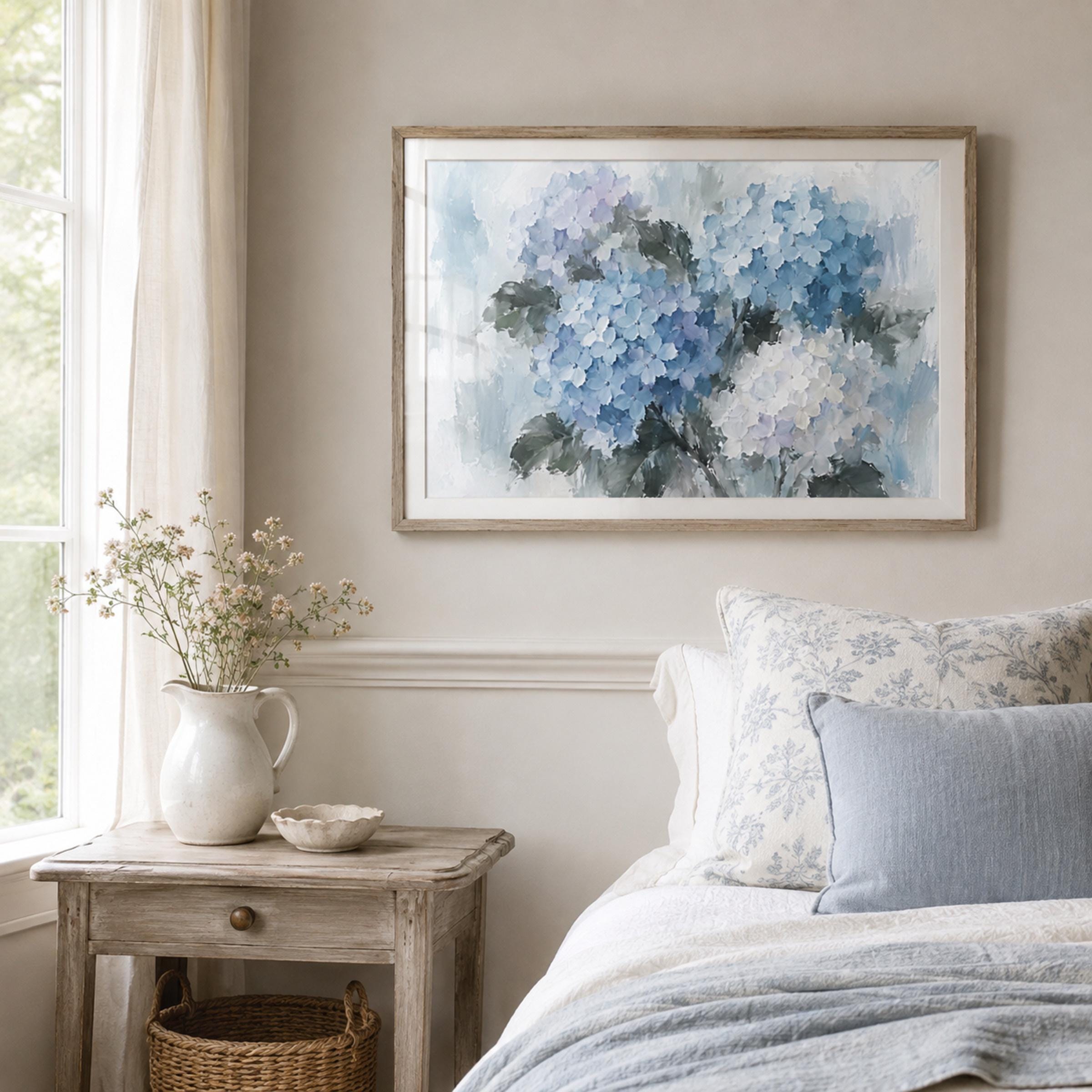 Blue Hydrangea Wall Art | Abstract Floral Print | Vintage Botanical Digital Download — image 3