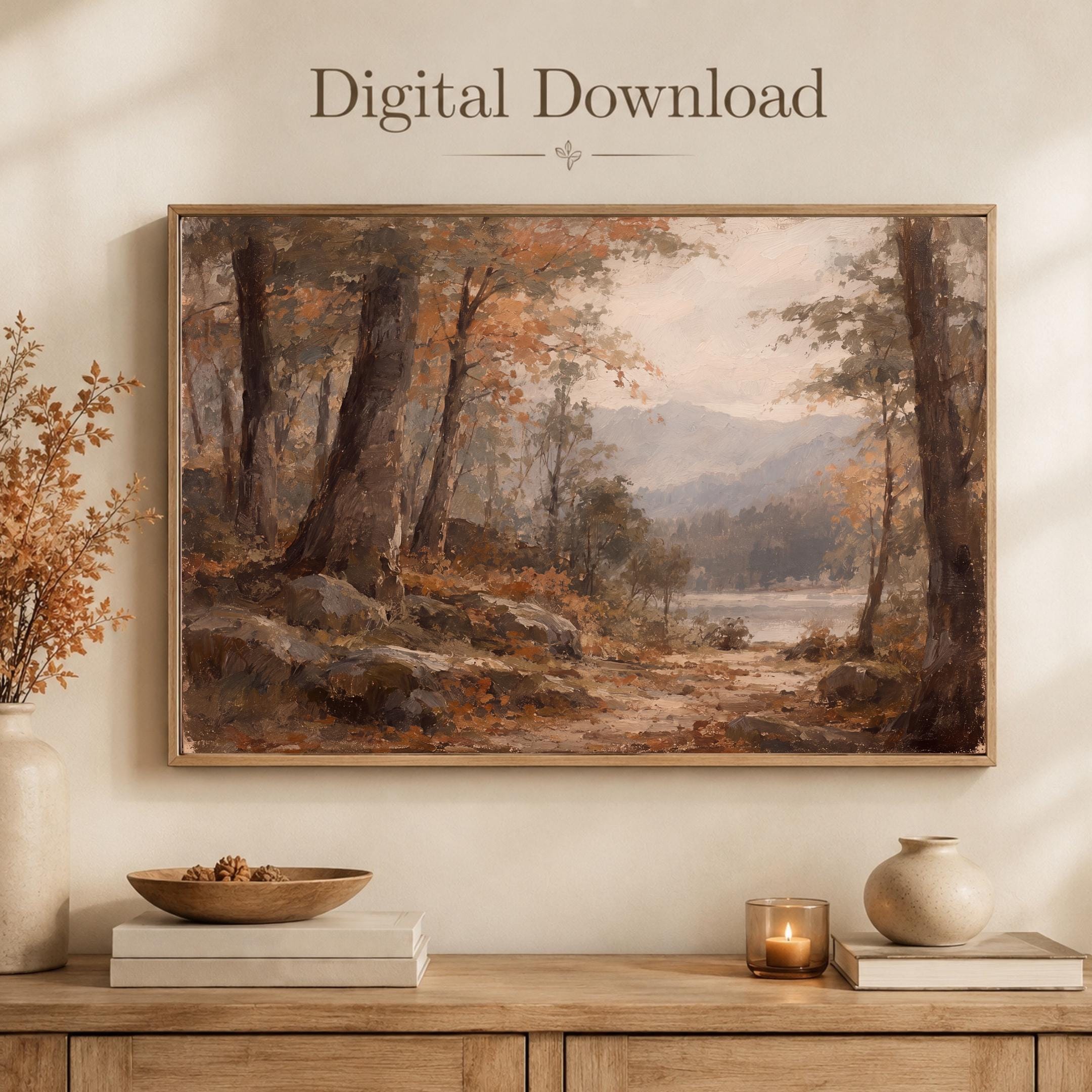 Vintage Autumn Forest Printable Wall Art, Rustic Landscape, Cottagecore Fall Decor Digital Download — image 6