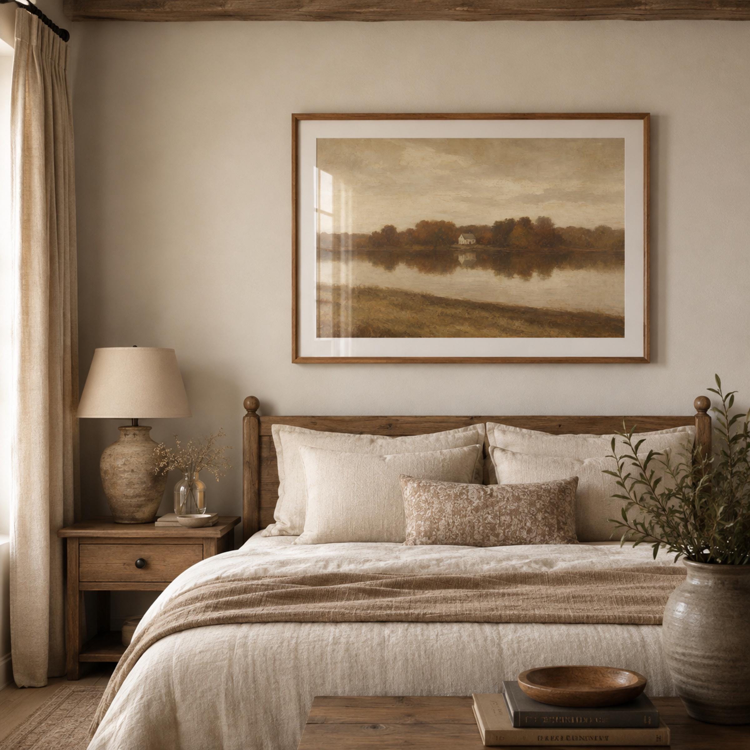 Fall Lake Cottage Wall Art | Vintage Autumn Cottage Landscape | Rustic Printable Digital Download — image 2