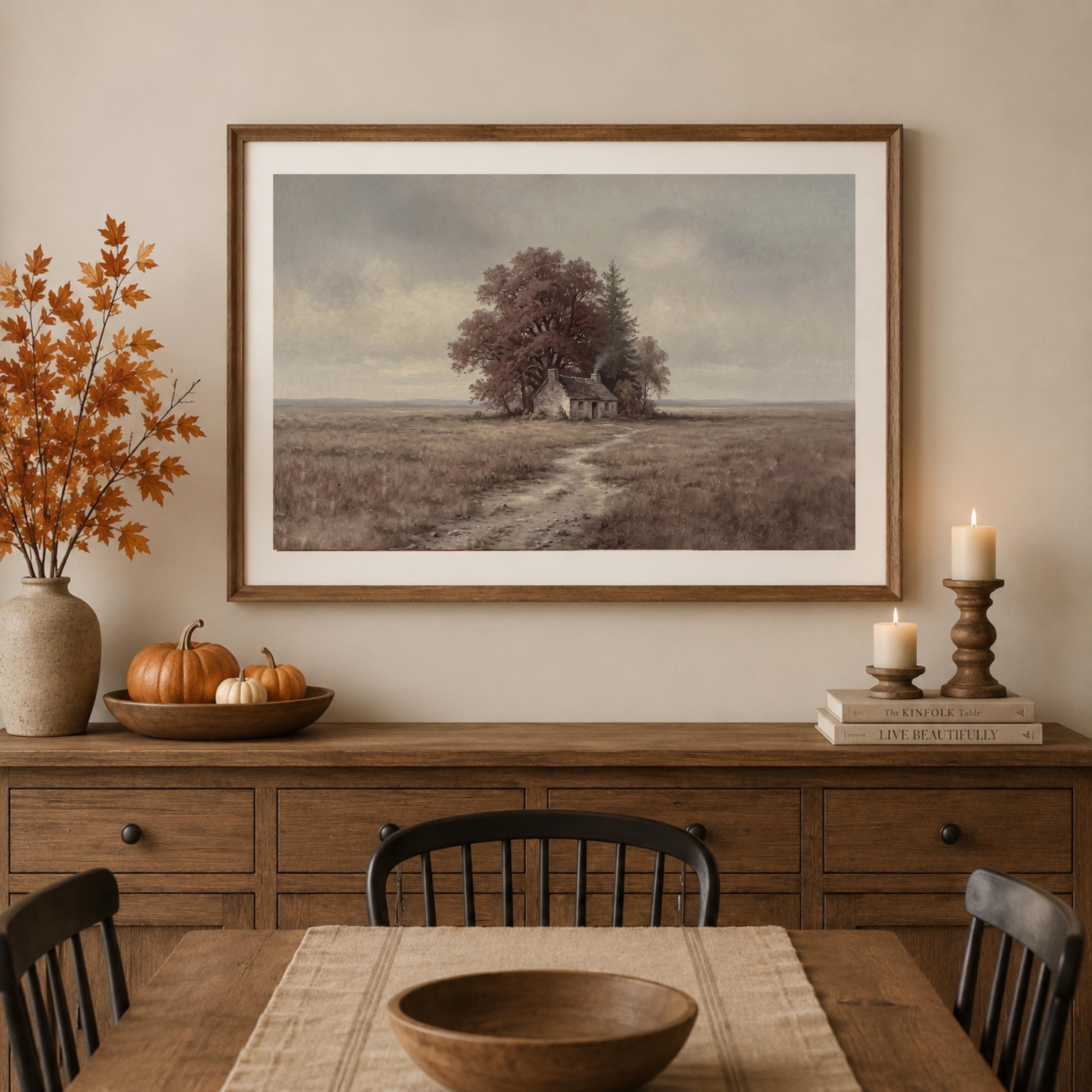 Moody Autumn Cottage Wall Art, Rustic Farmhouse Landscape Print (Fall Digital Download) — image 7