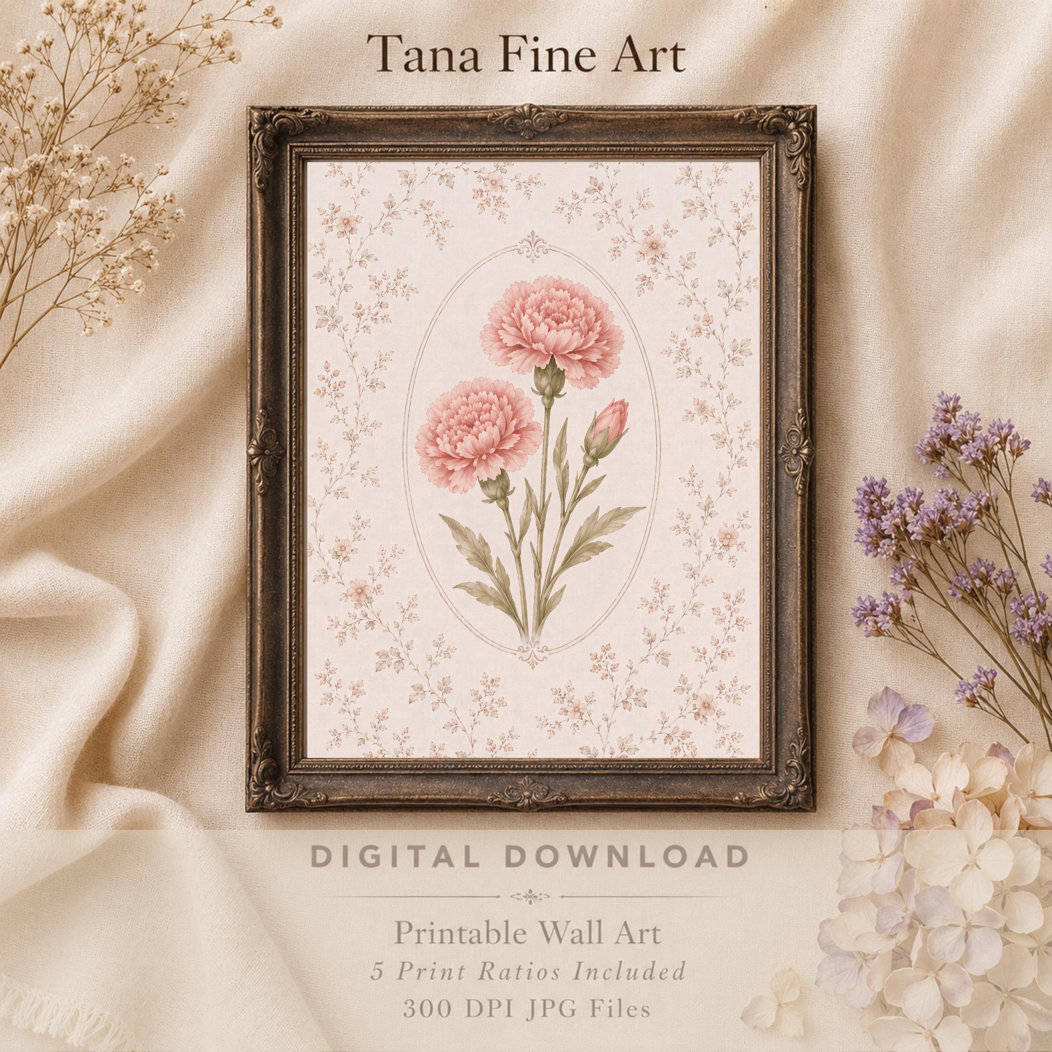 January Birth Month Flower Print | Carnation Printable Art | Pink Botanical Gift Decor Digital Download — image 4