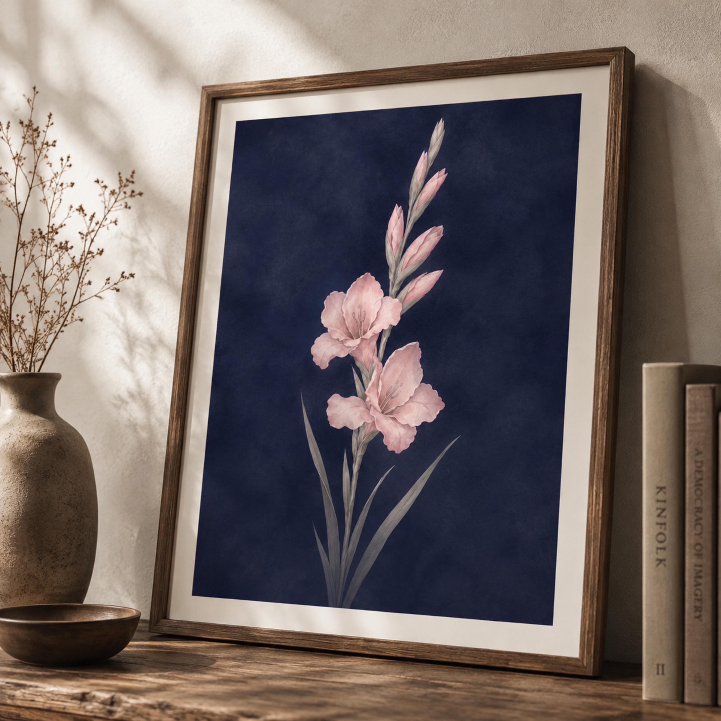 Moody August Birth Flower Print | Gladiolus Wall Art | Dark Botanical Digital Download — image 4