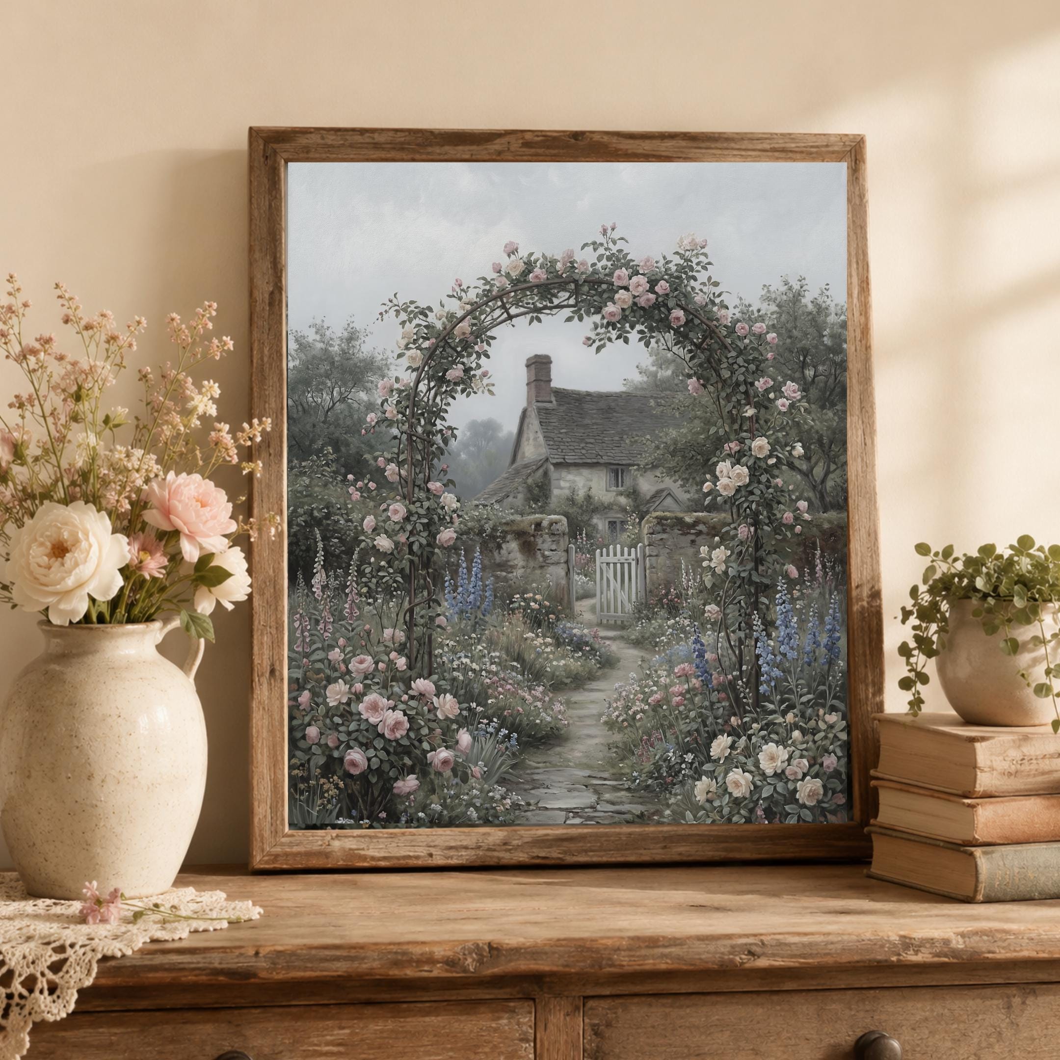 Secret Garden Cottage Printable Wall Art, Romantic Rose Arch Floral Cottagecore Decor Digital Download — image 6