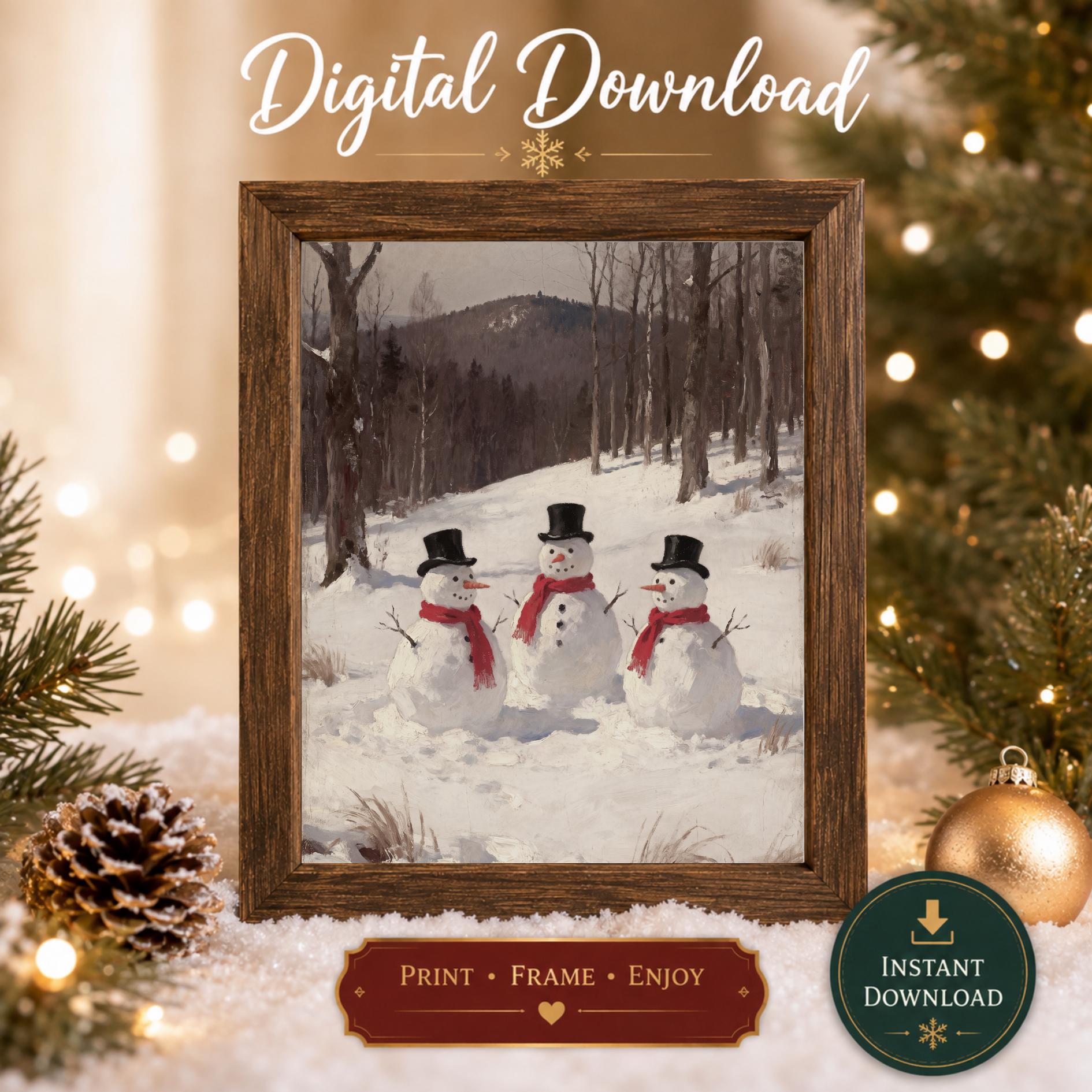 Winter Christmas Snowman Wall Art Printable | Rustic Cabin Decor (Digital Download)