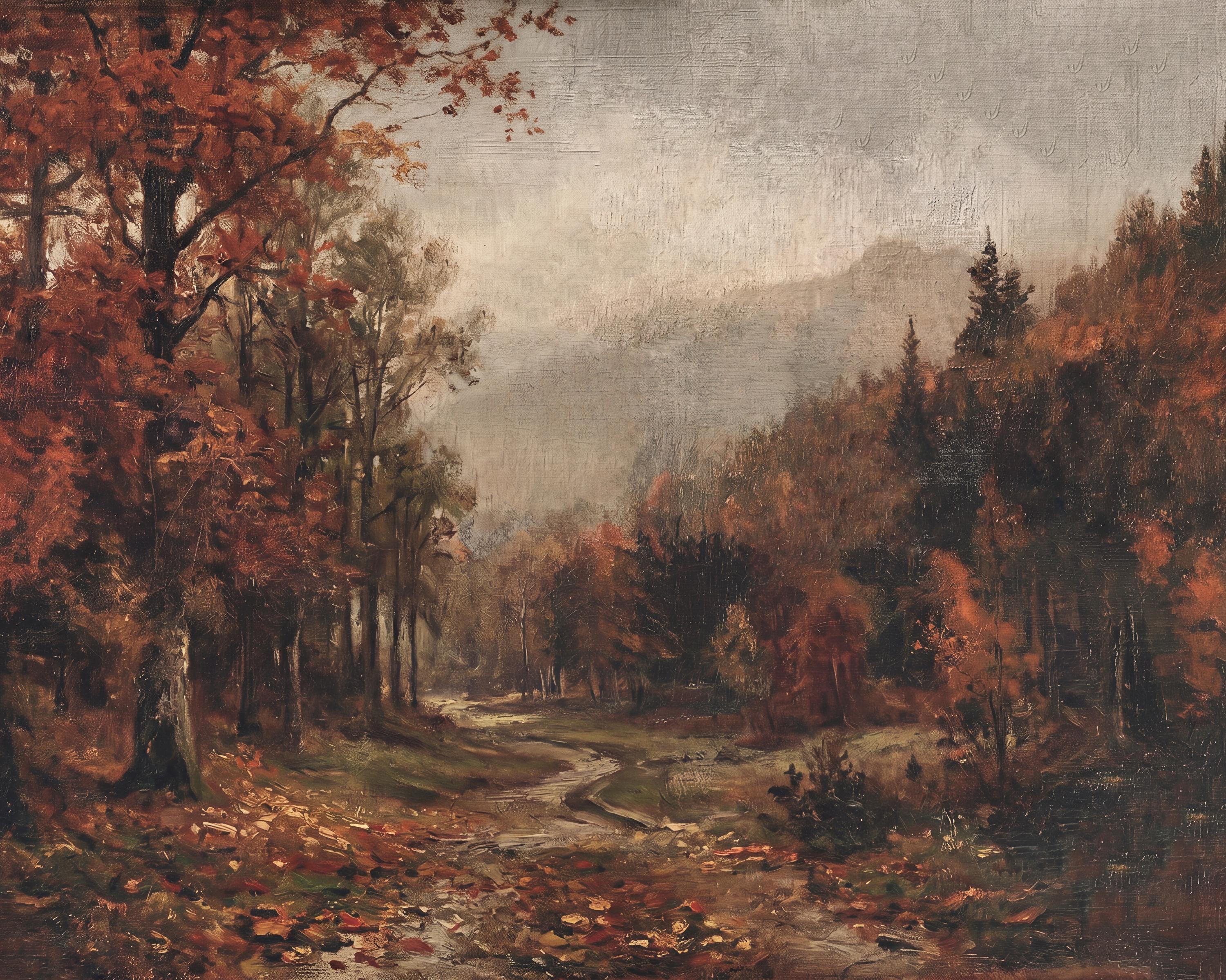 Dark Fall Forest Wall Art, Moody Forest Print, Enchanted Autumn Woodland Decor (Digital Download) — image 2