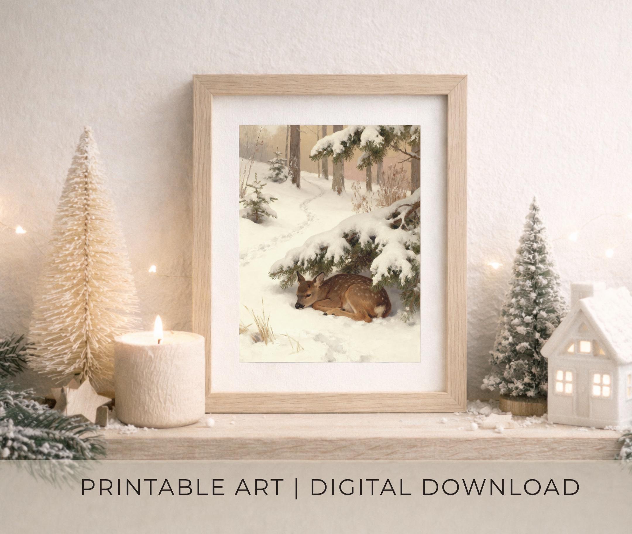 Sleeping Fawn beneath Snowy Pine Branches