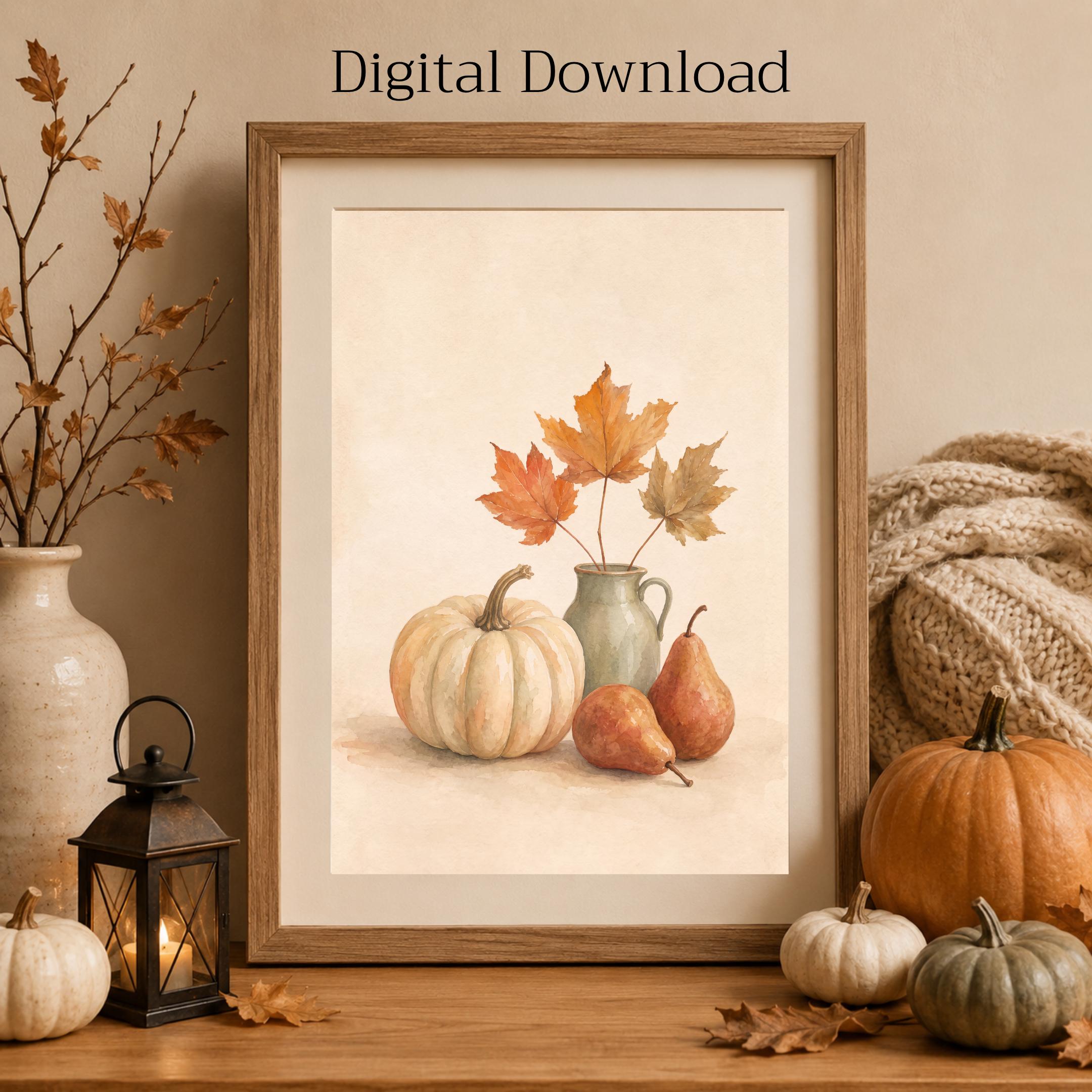 Fall Still Life Wall Art | Pumpkin Pear Harvest Print | Autumn Printable Digital Download — image 4