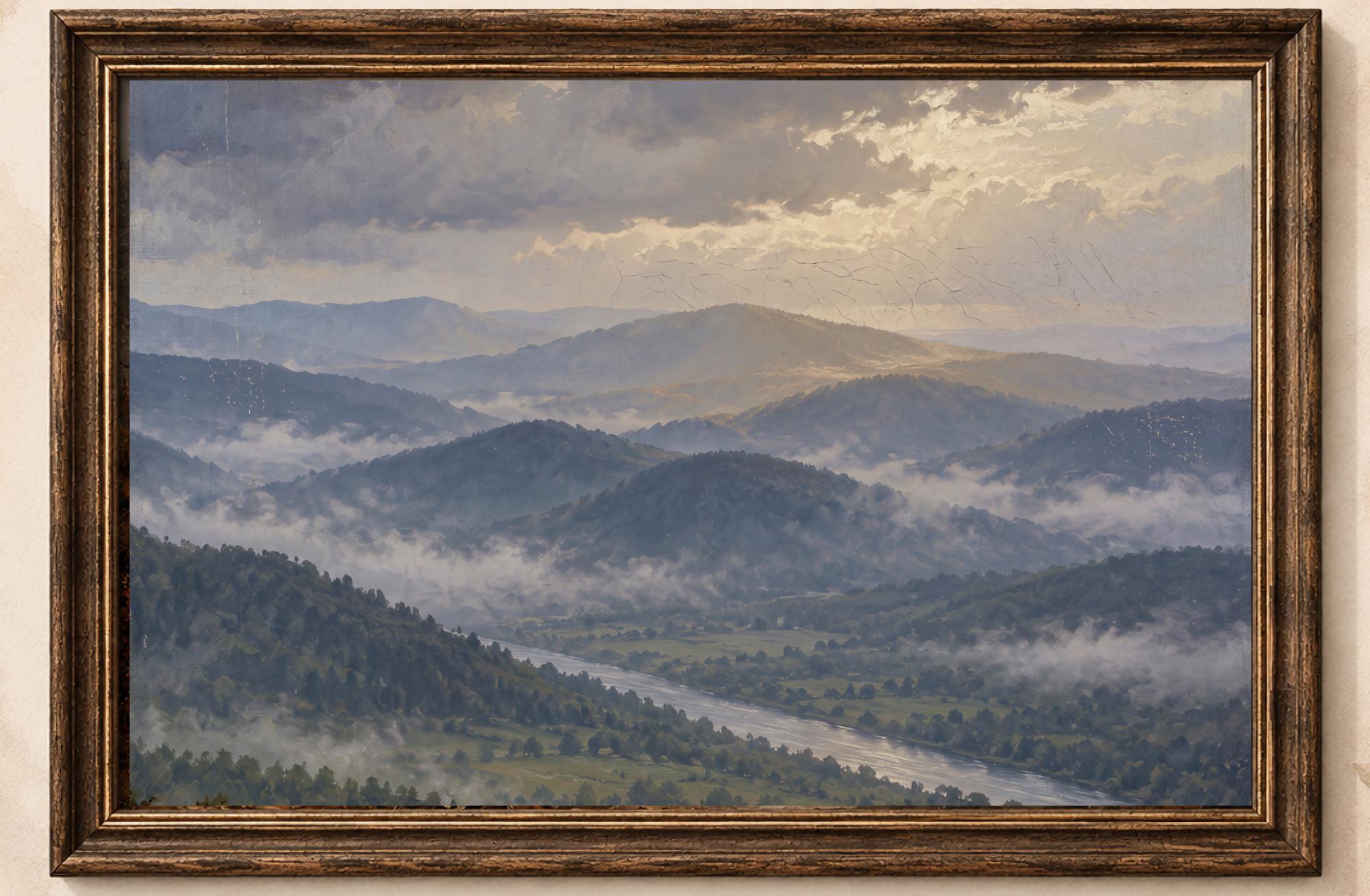 Misty Mountain Valley Printable Wall Art, Serene Blue Landscape Nature Home Decor Digital Download — image 2