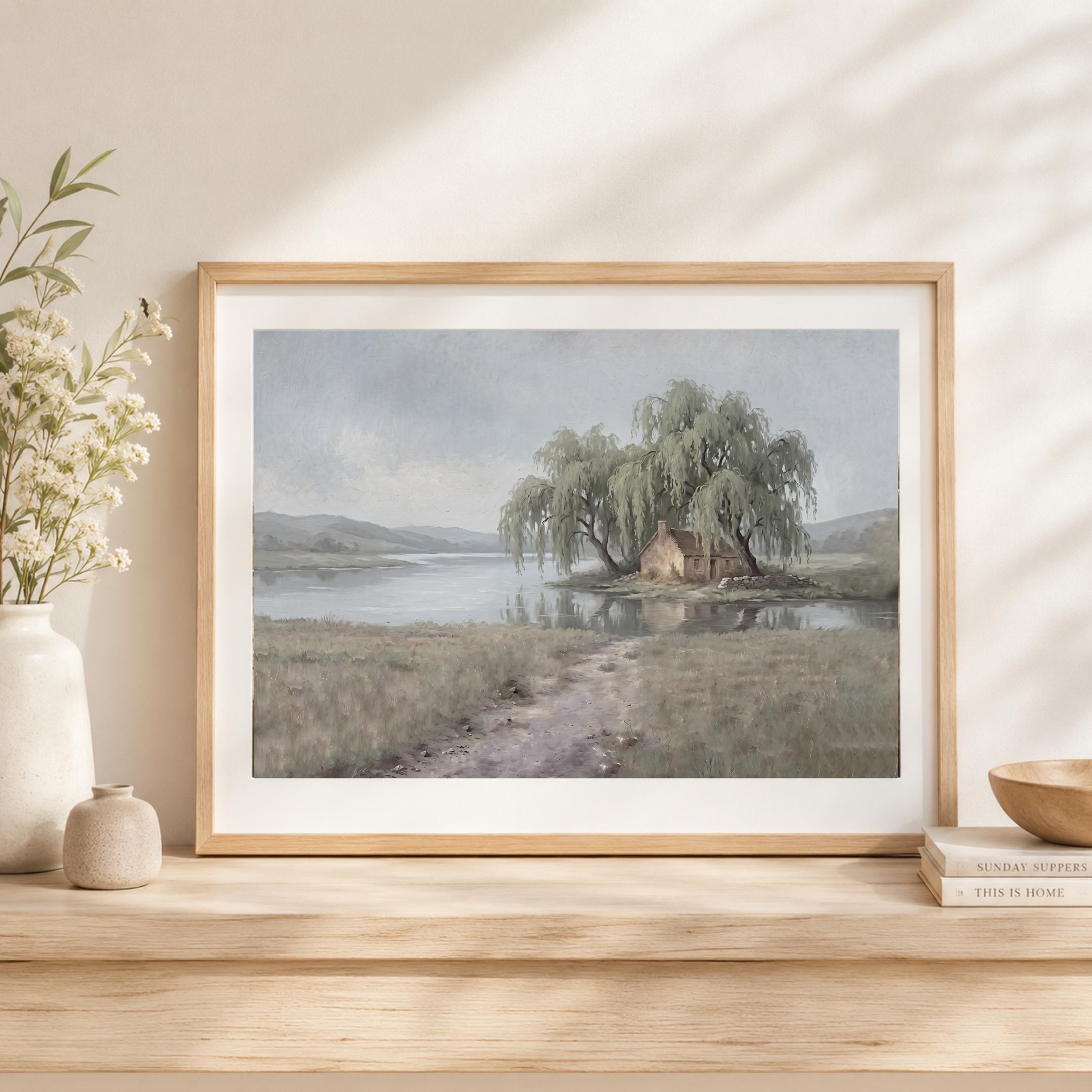 Cottage Lake Landscape Wall Art, Rustic Willow Tree Farmhouse Print (Digital Download) — image 10