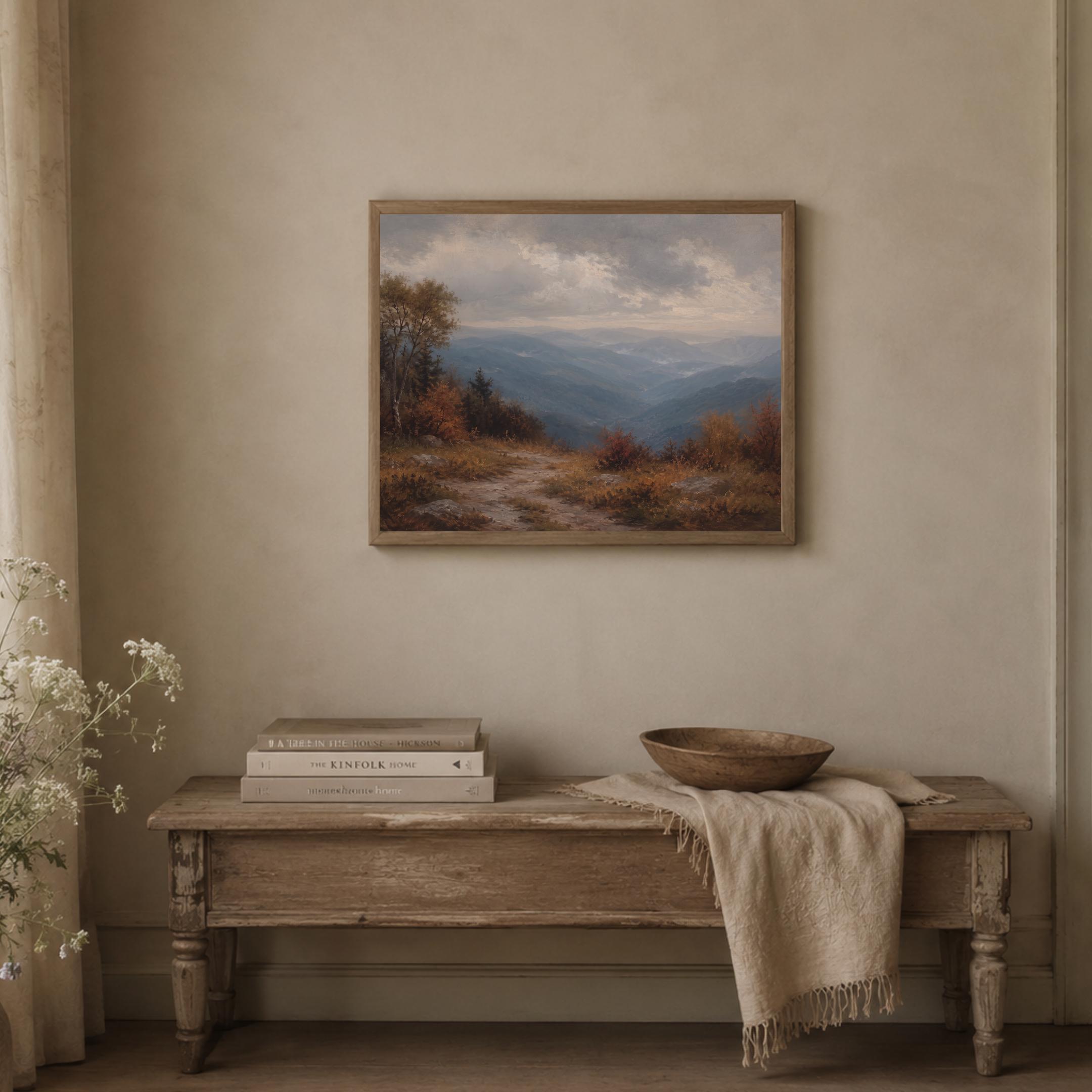 Fall Mountain Wall Art | Blue Ridge Inspired Landscape Print | Moody Vintage Nature Digital Download — image 4
