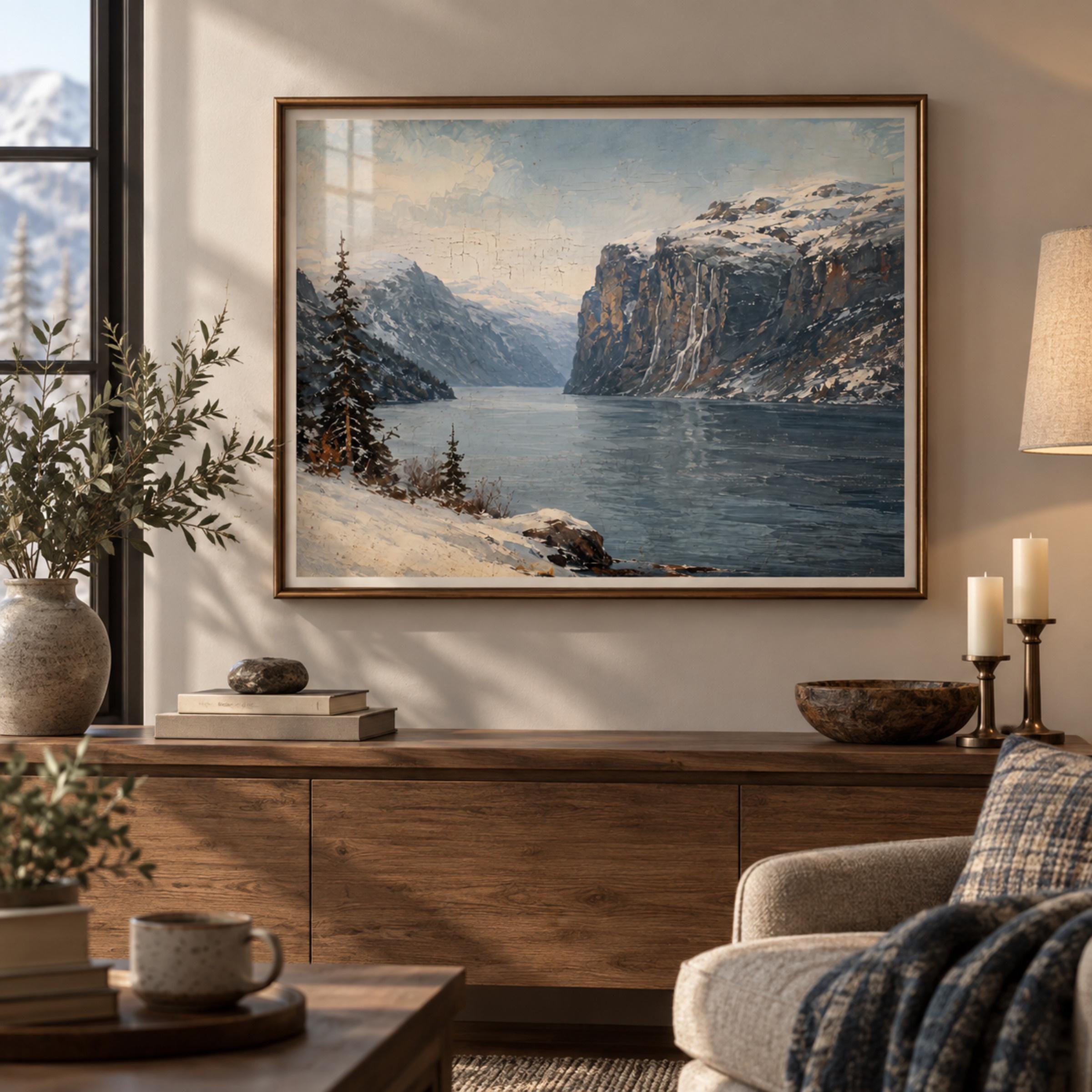 Winter Fjord beneath Snow-Covered Cliffs — image 3