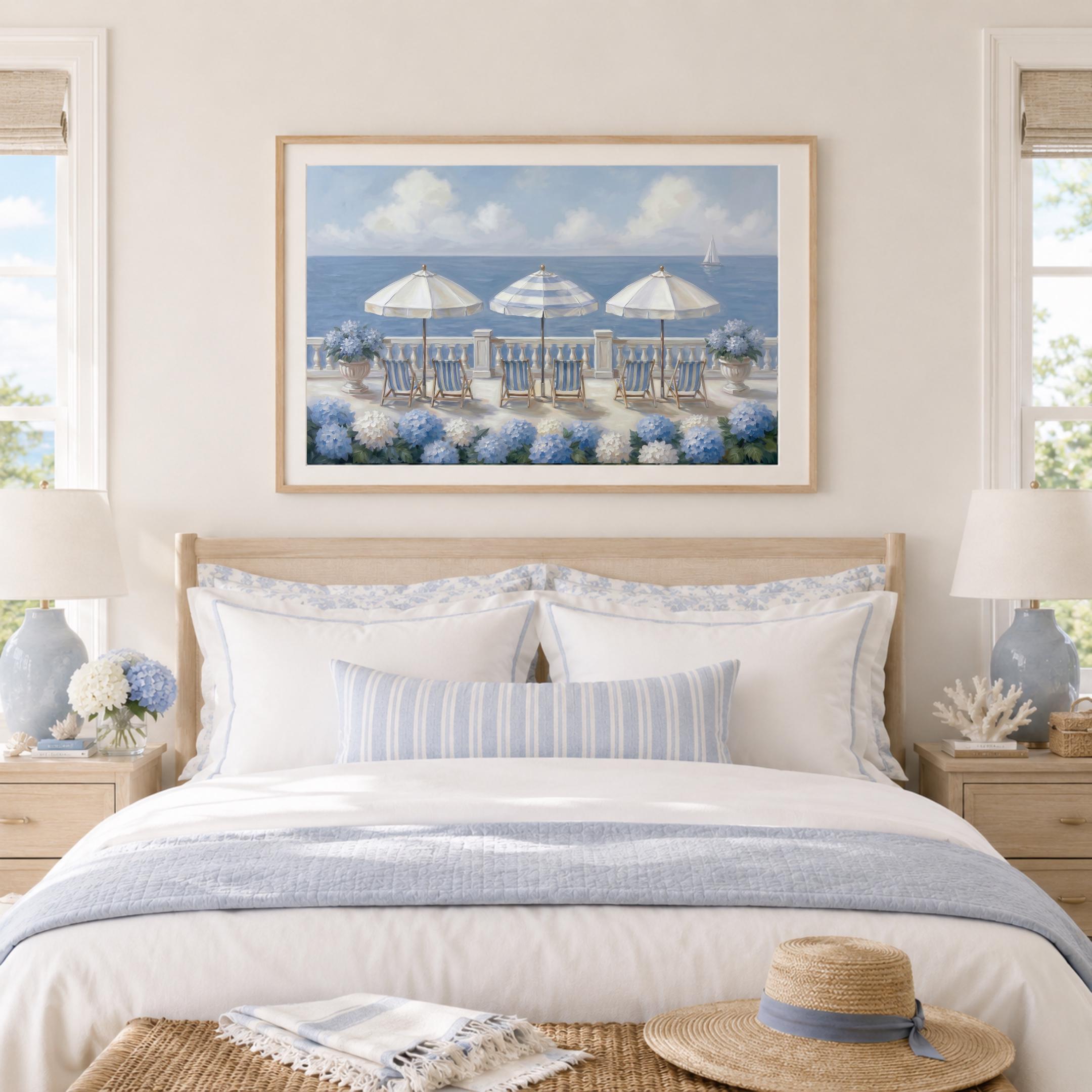 Summer Beach House Print, Coastal Hydrangea Wall Art, Blue White Seaside Decor (Digital Download) — image 4