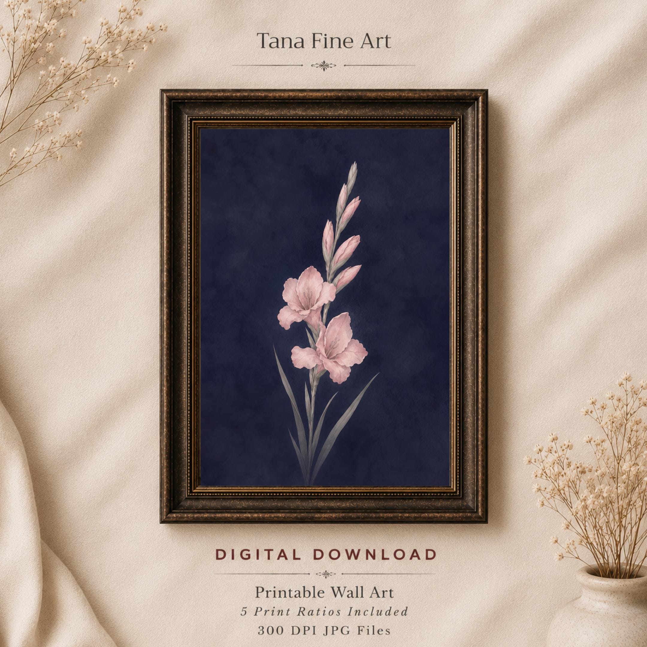 Moody August Birth Flower Print | Gladiolus Wall Art | Dark Botanical Digital Download — image 6