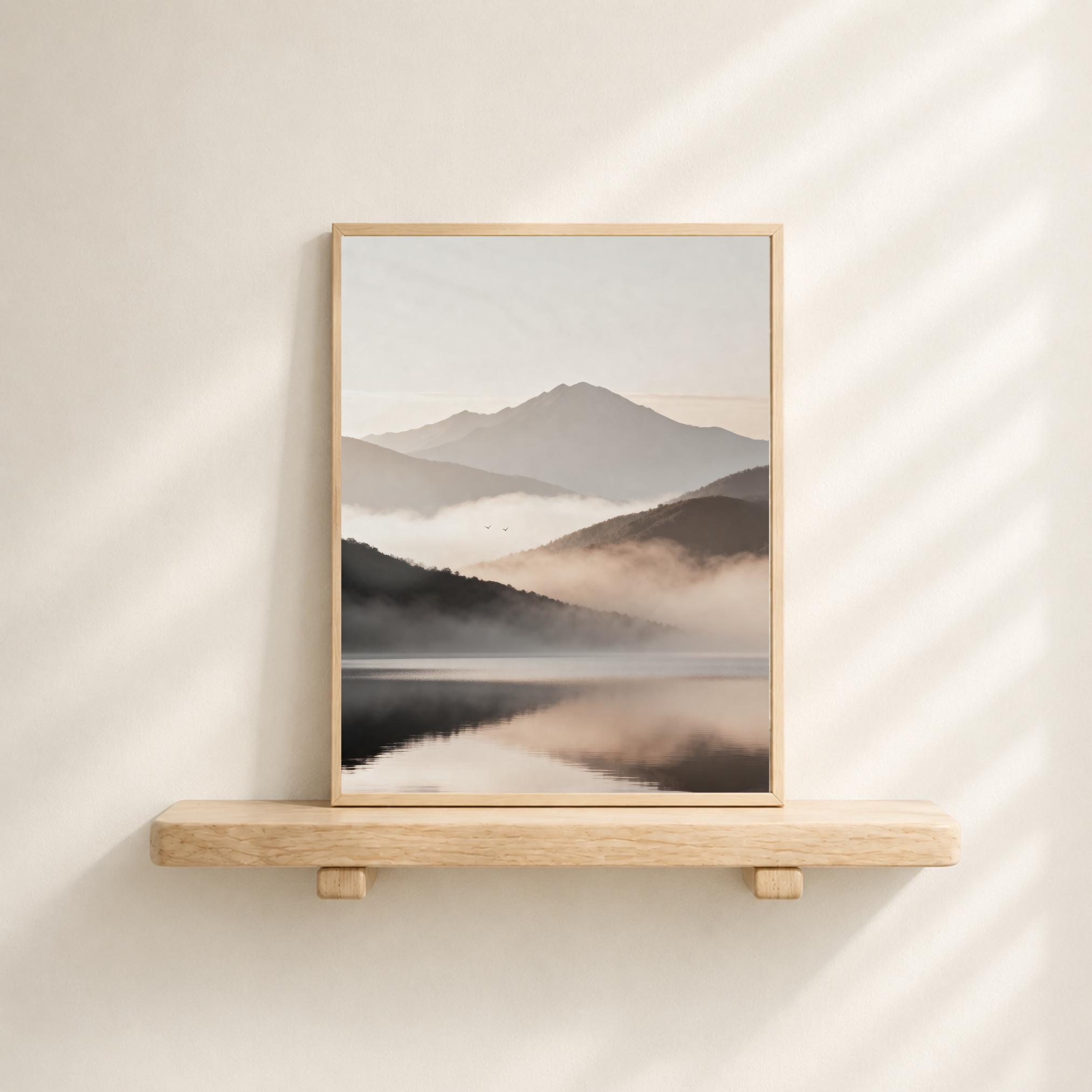 Misty Mountain Lake Printable Wall Art, Neutral Landscape Print, Serene Bedroom Decor Digital Download — image 7