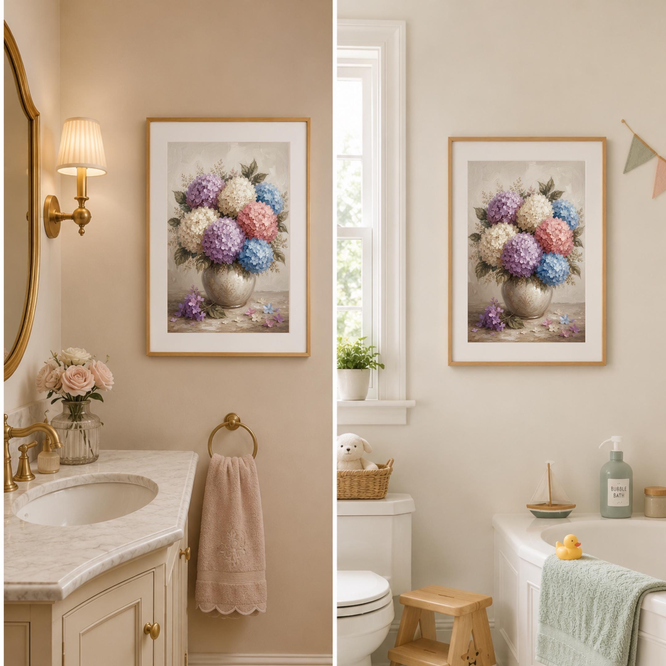 Pastel Hydrangea Wall Art, Colorful Floral Vase Print, Soft Cottage Bedroom Decor (Digital Download) — image 7