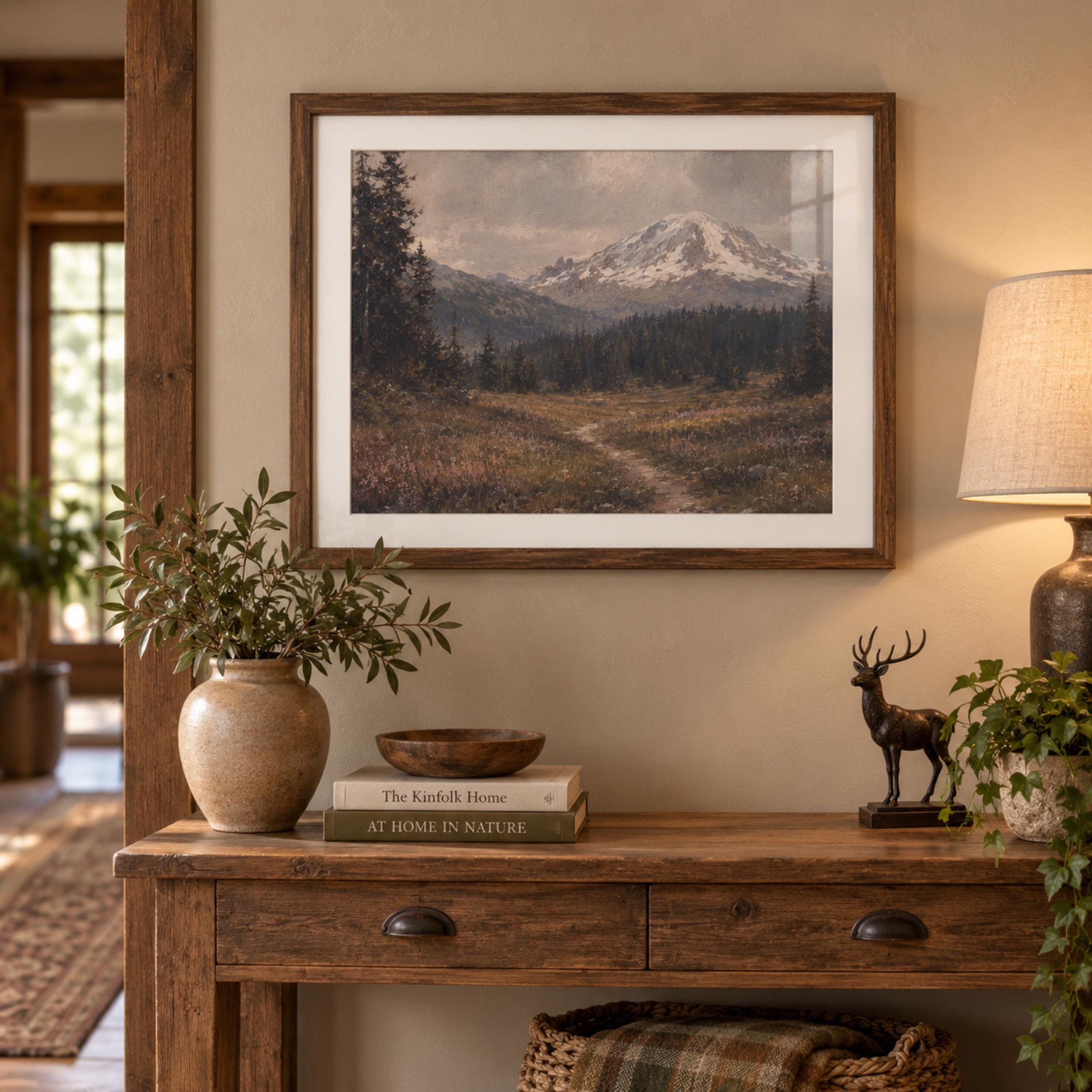Mountain Landscape Wall Art | Mount Rainier Inspired Print | Moody Vintage Nature Digital Download — image 4