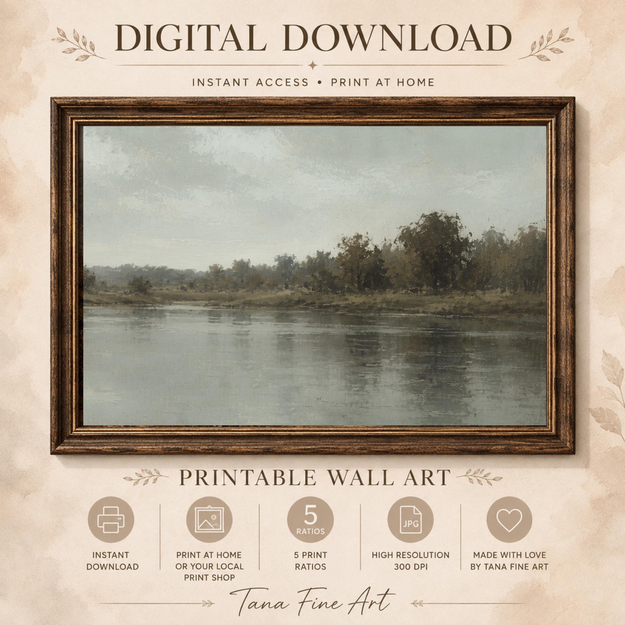 Country River Printable Wall Art, Moody Green Landscape, Rustic Home Decor Digital Download — image 8