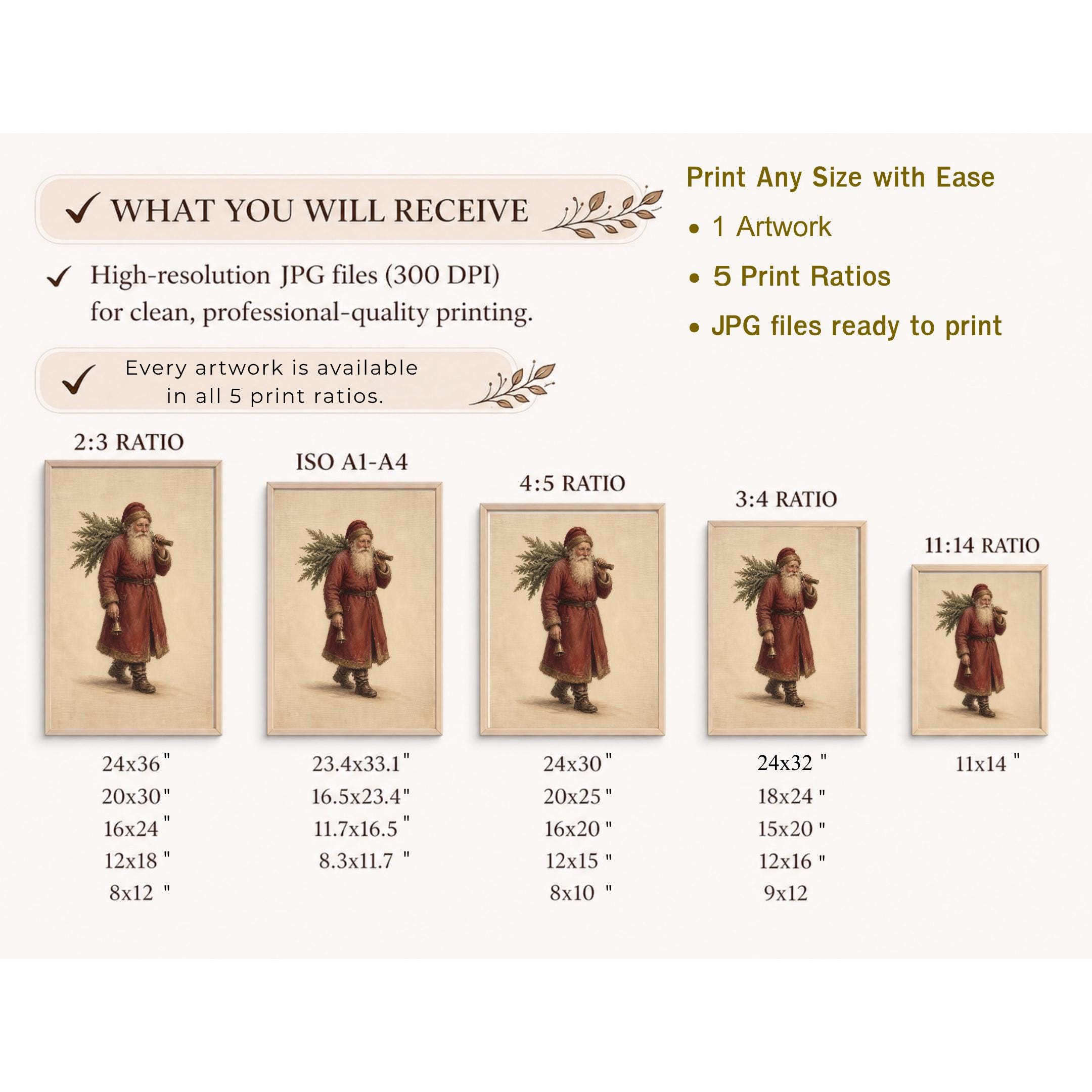 Vintage Santa Carrying Christmas Tree Printable Wall Art, Old World Holiday Digital Download — image 9