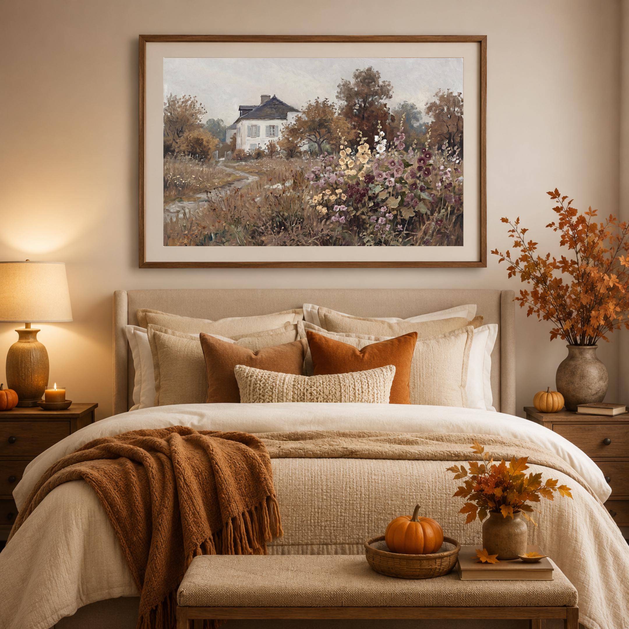 Vintage Fall Cottage Garden Wall Art, Moody Autumn, Garden path Painting (Digital Download) — image 7