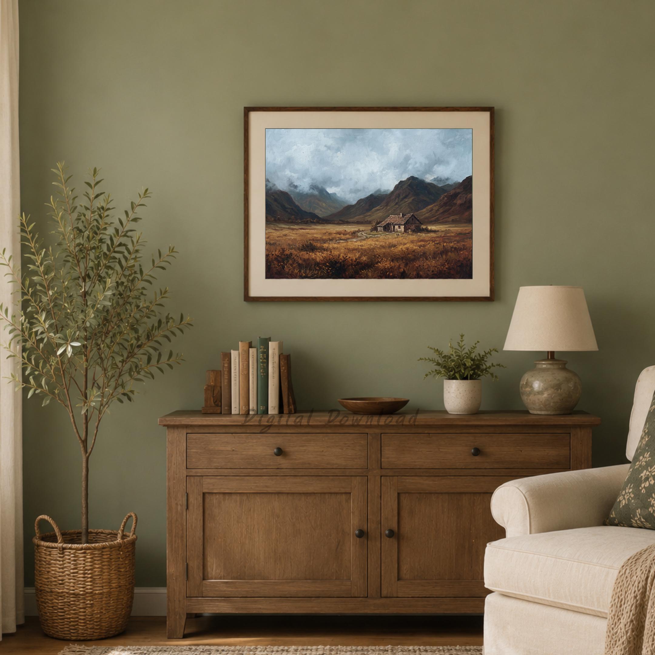 Rustic Mountain Cottage Printable Wall Art, Moody Autumn Valley Landscape, Rustic Cabin Digital Download — image 6