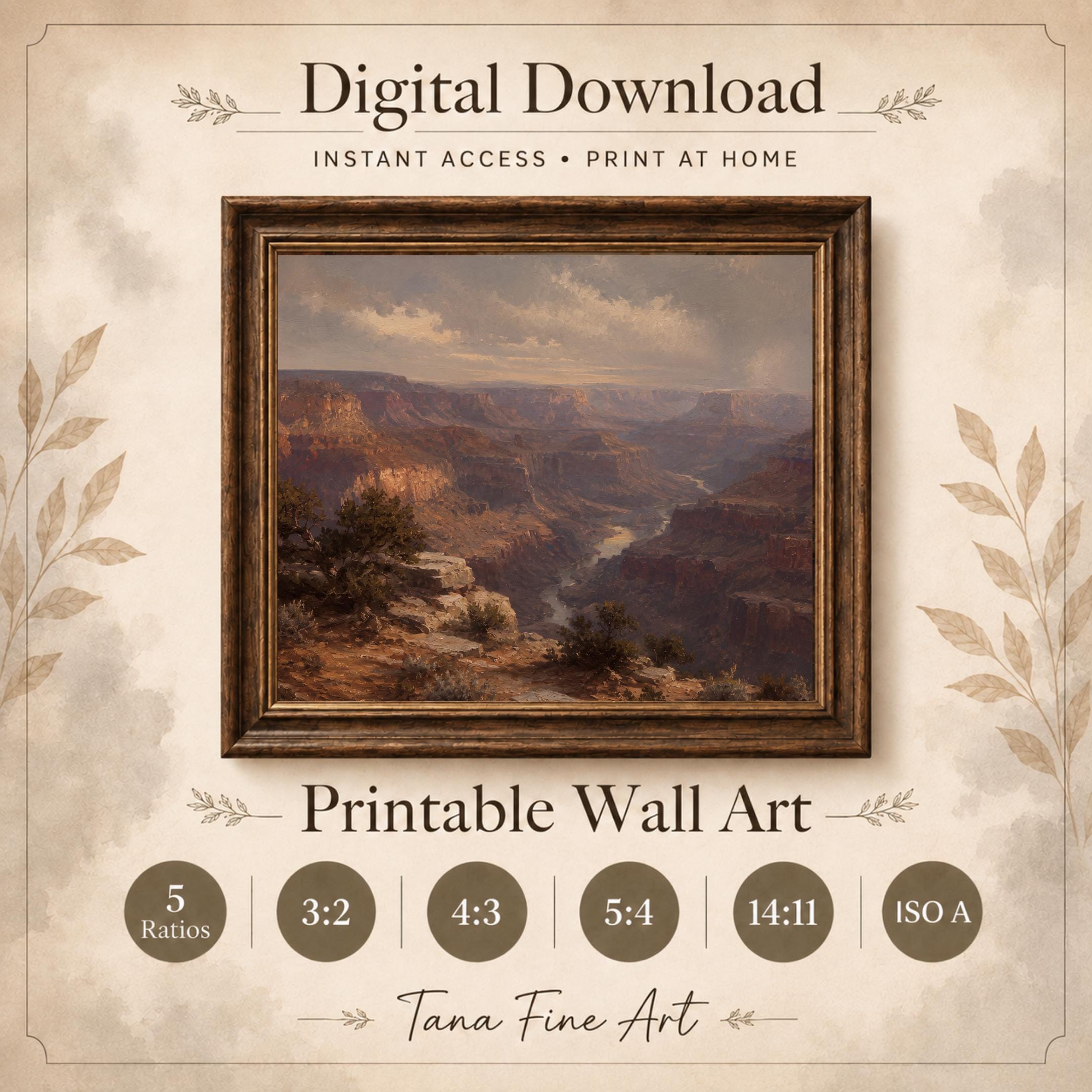 Canyon Landscape Wall Art | Moody Southwest Desert Print | Vintage Grand Canyon Inspired Digital Download — image 8