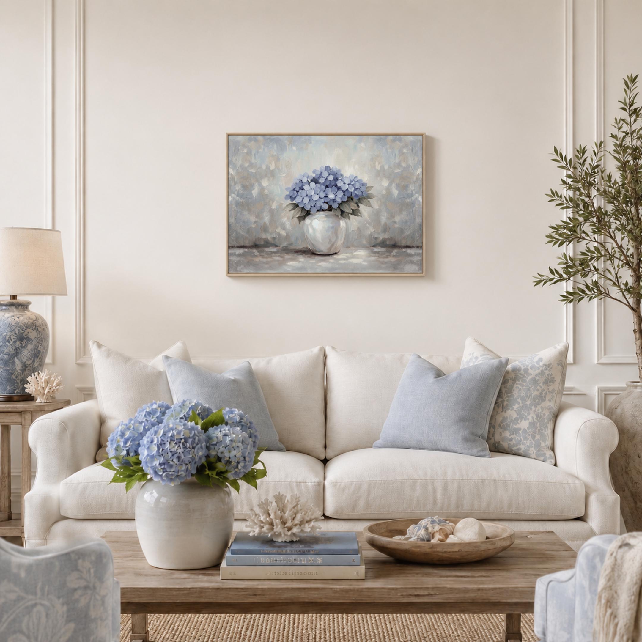 Vintage Blue Hydrangea Wall Art Print, Farmhouse Floral Vase Prints (Digital Download) — image 5