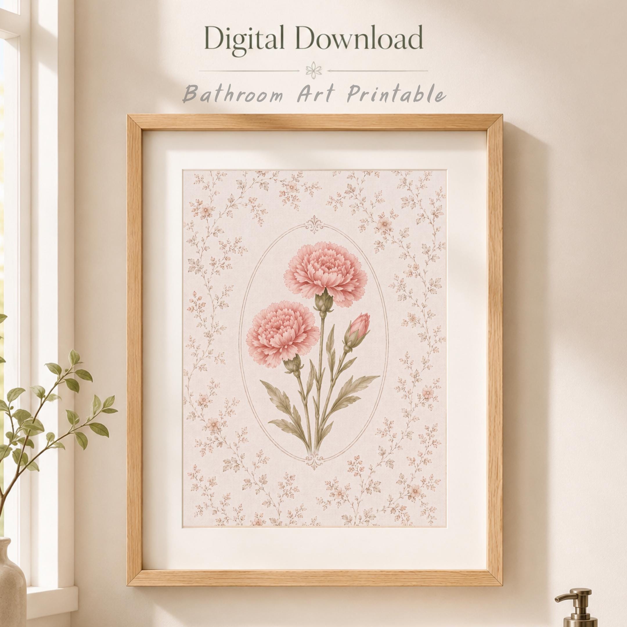 January Birth Month Flower Print | Carnation Printable Art | Pink Botanical Gift Decor Digital Download — image 8