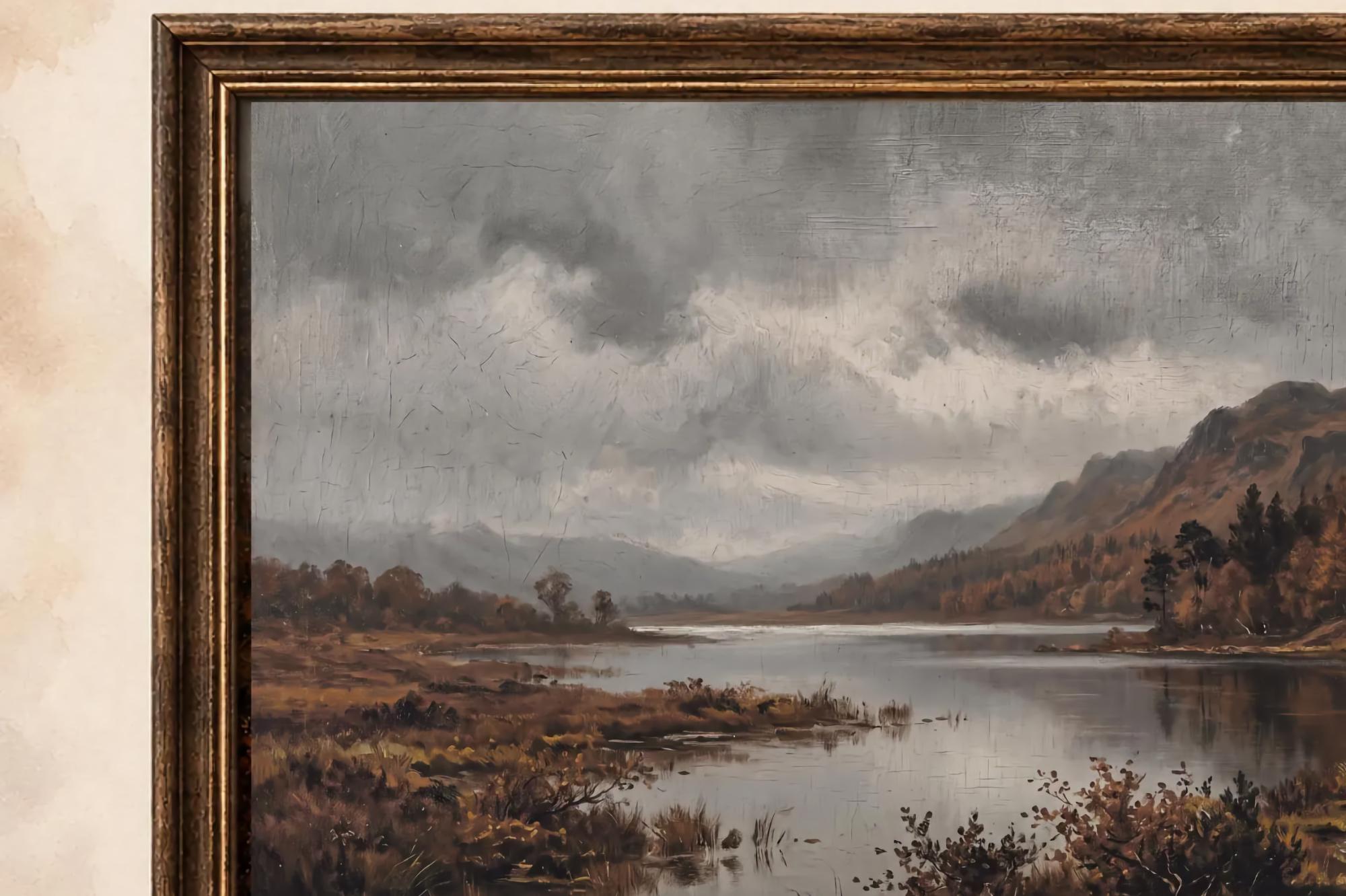Autumn Lake Wall Art | Lake District Inspired Print | Moody Vintage Landscape Digital Download — image 2